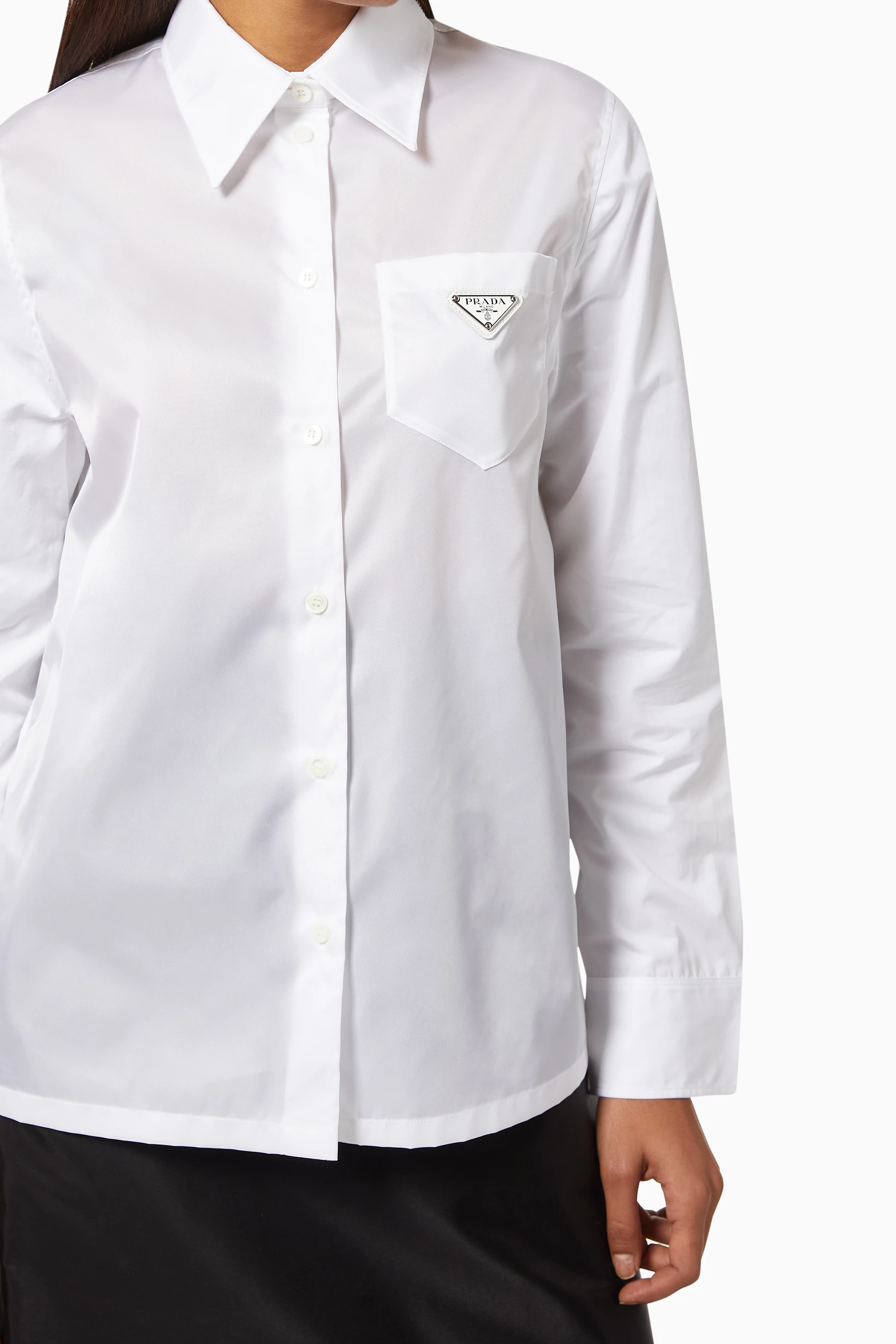 Buy Prada White Shirt in Poplin & Re-Nylon Gabardine For Women