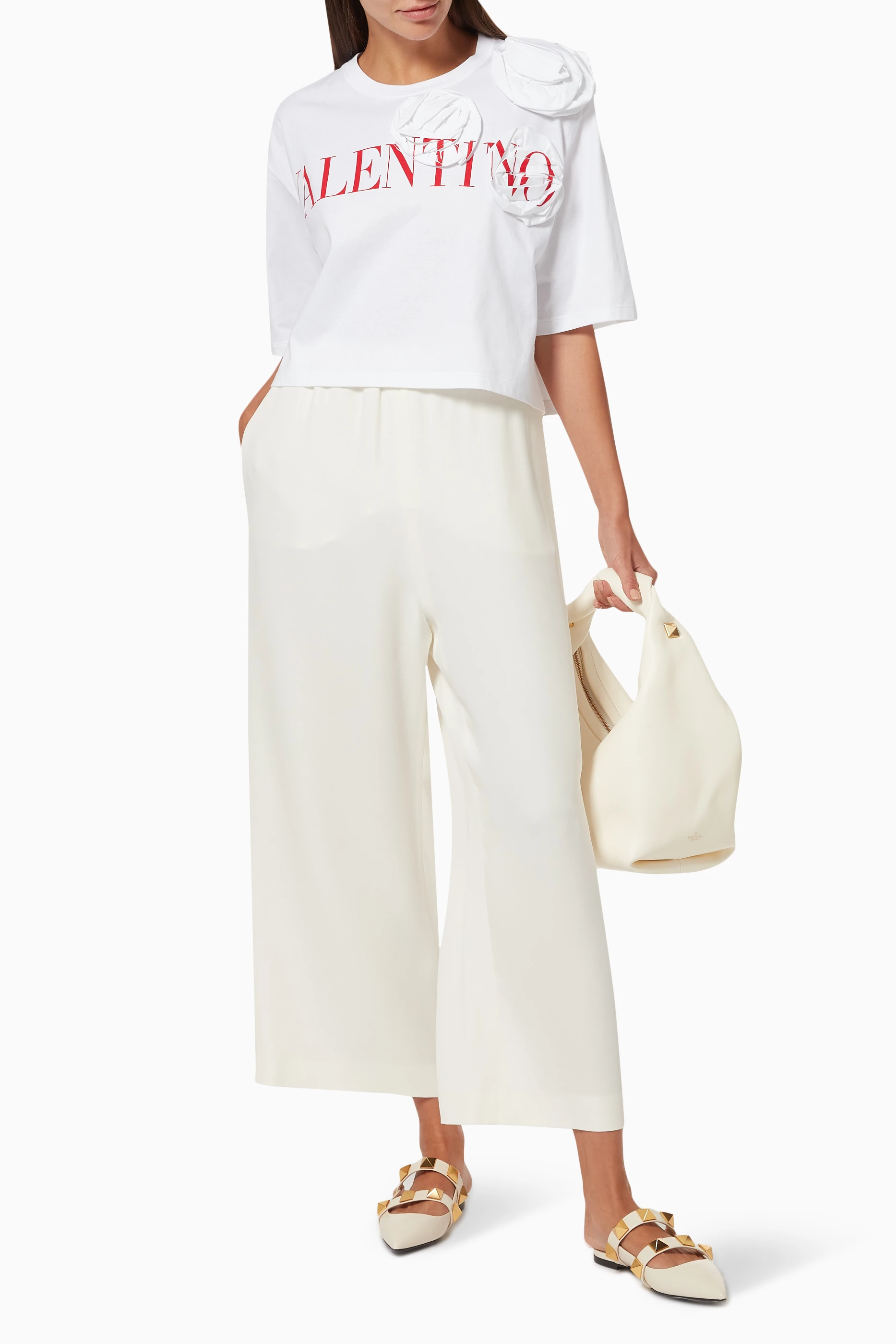 Buy Valentino Garavani White Valentino Rose Blossom Cropped T
