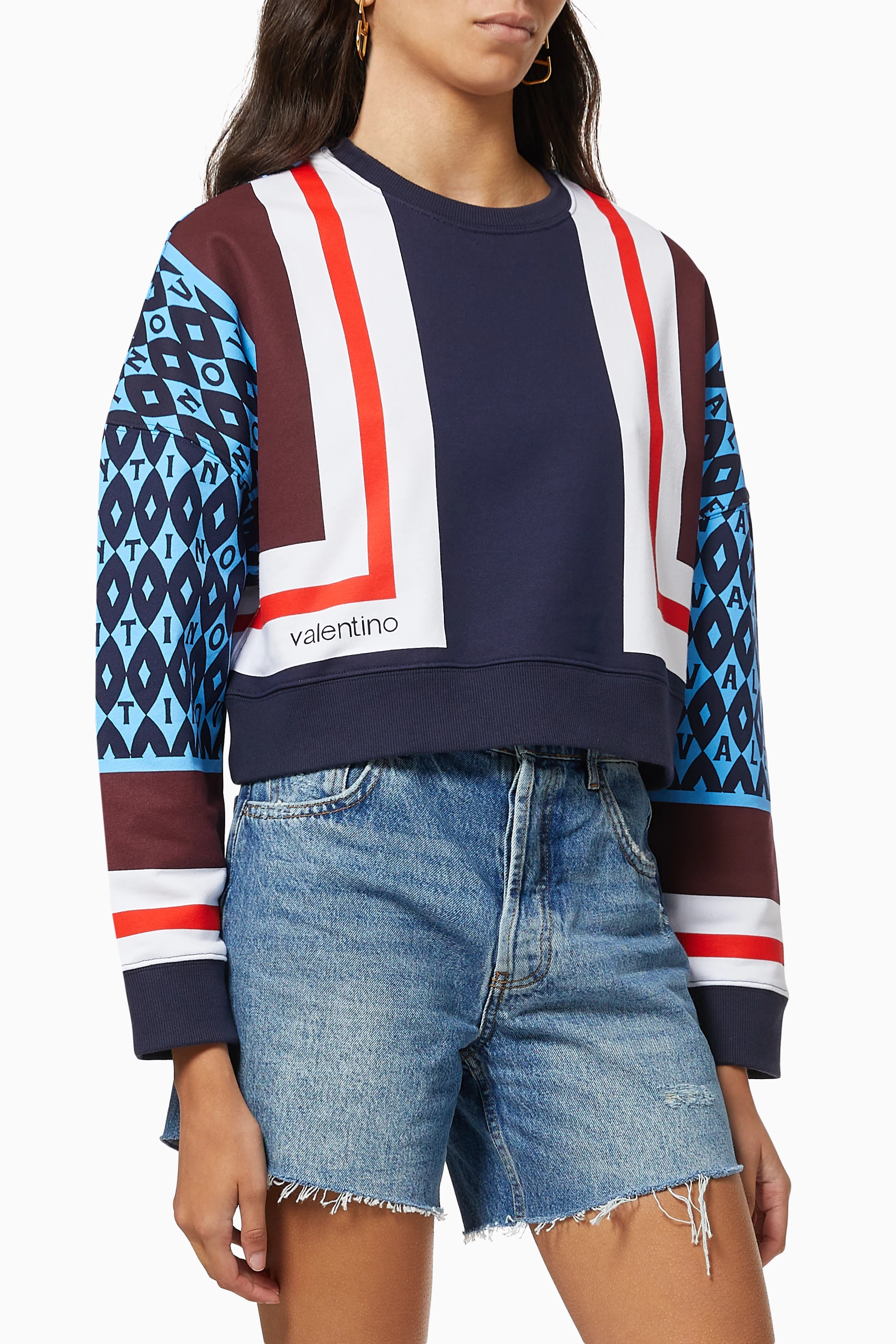 トップス 2015-16aw Valentino Garavani archive Buy Valentino Garavani Blue Valentino Foulard Archive Cropped