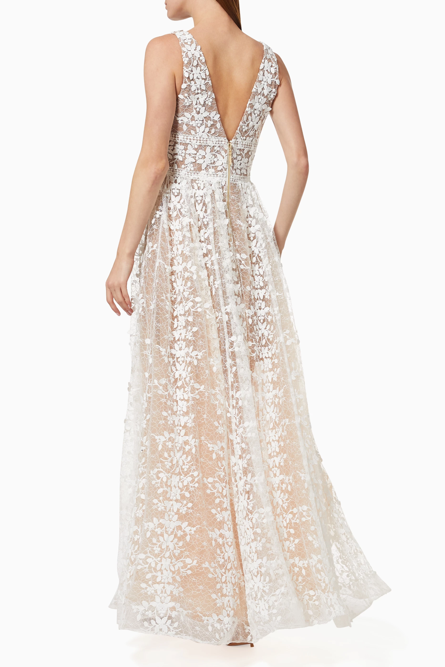 bronx and banco megan blanc maxi dress Bronx and Banco Megan Blanc Maxi V Neck Lace Gown