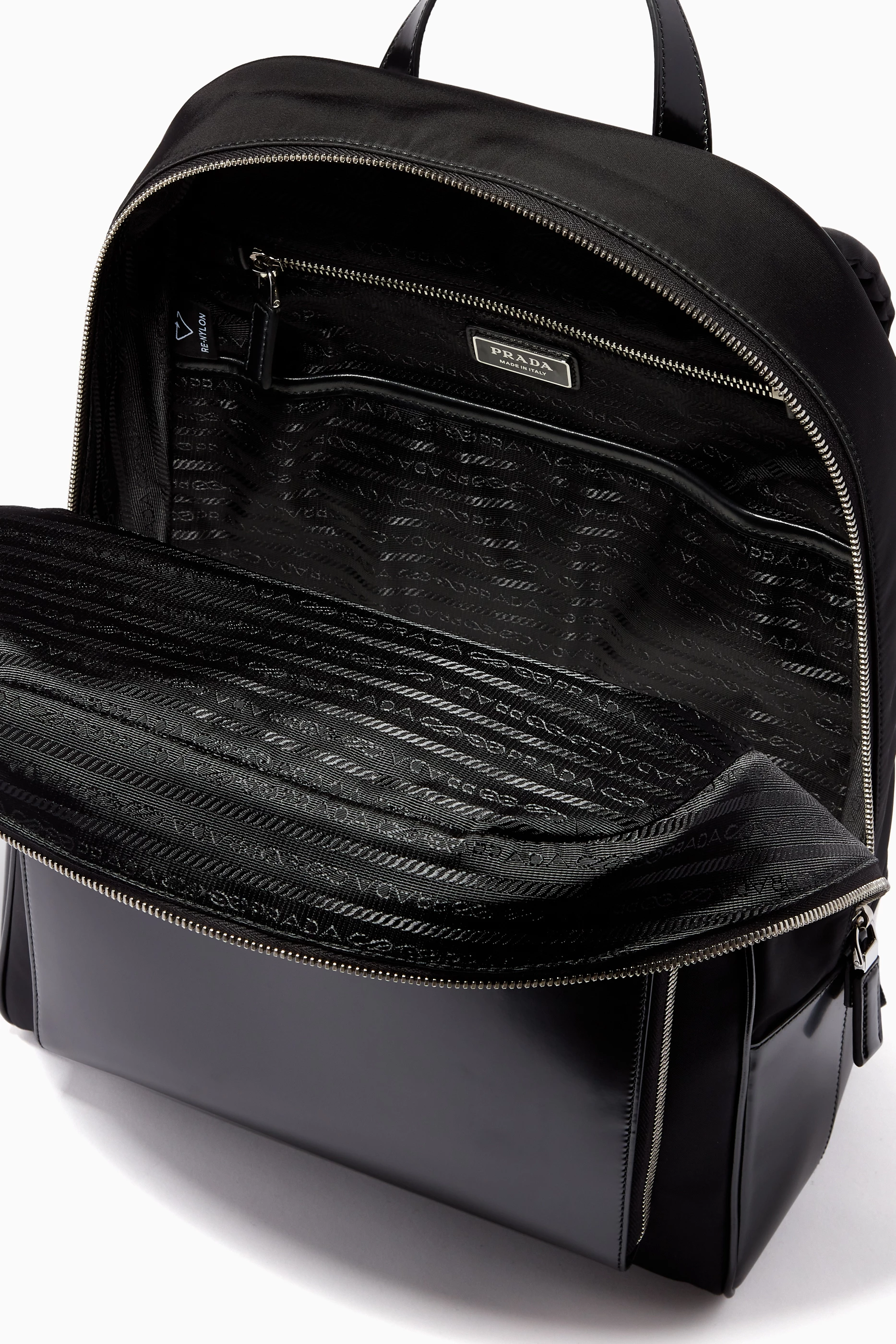 Buy Prada Black Triangle Logo Backpack in Re-Nylon & Leather For