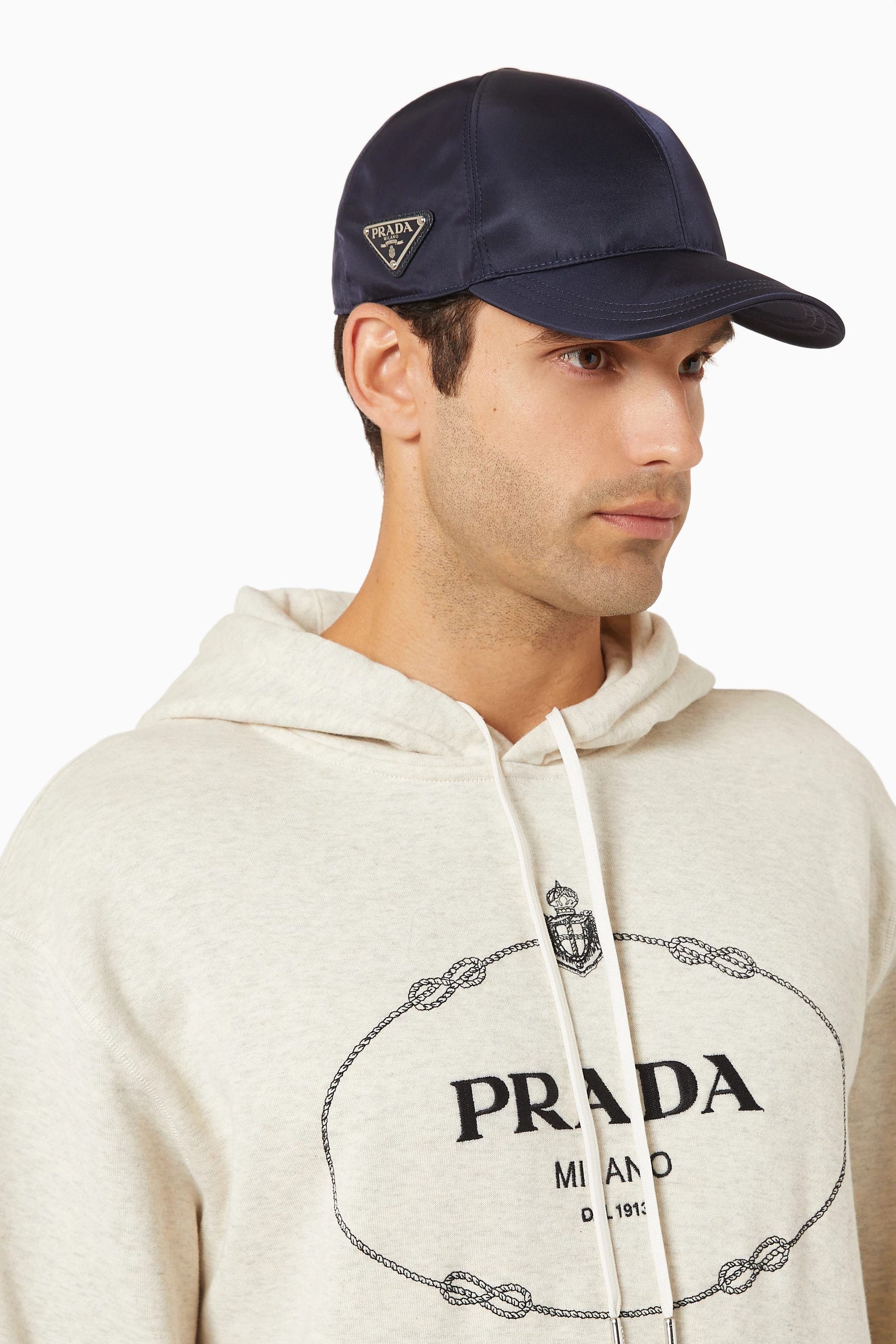 Buy Prada Blue Triangle Logo Baseball Cap in Re-Nylon For  display picture 2