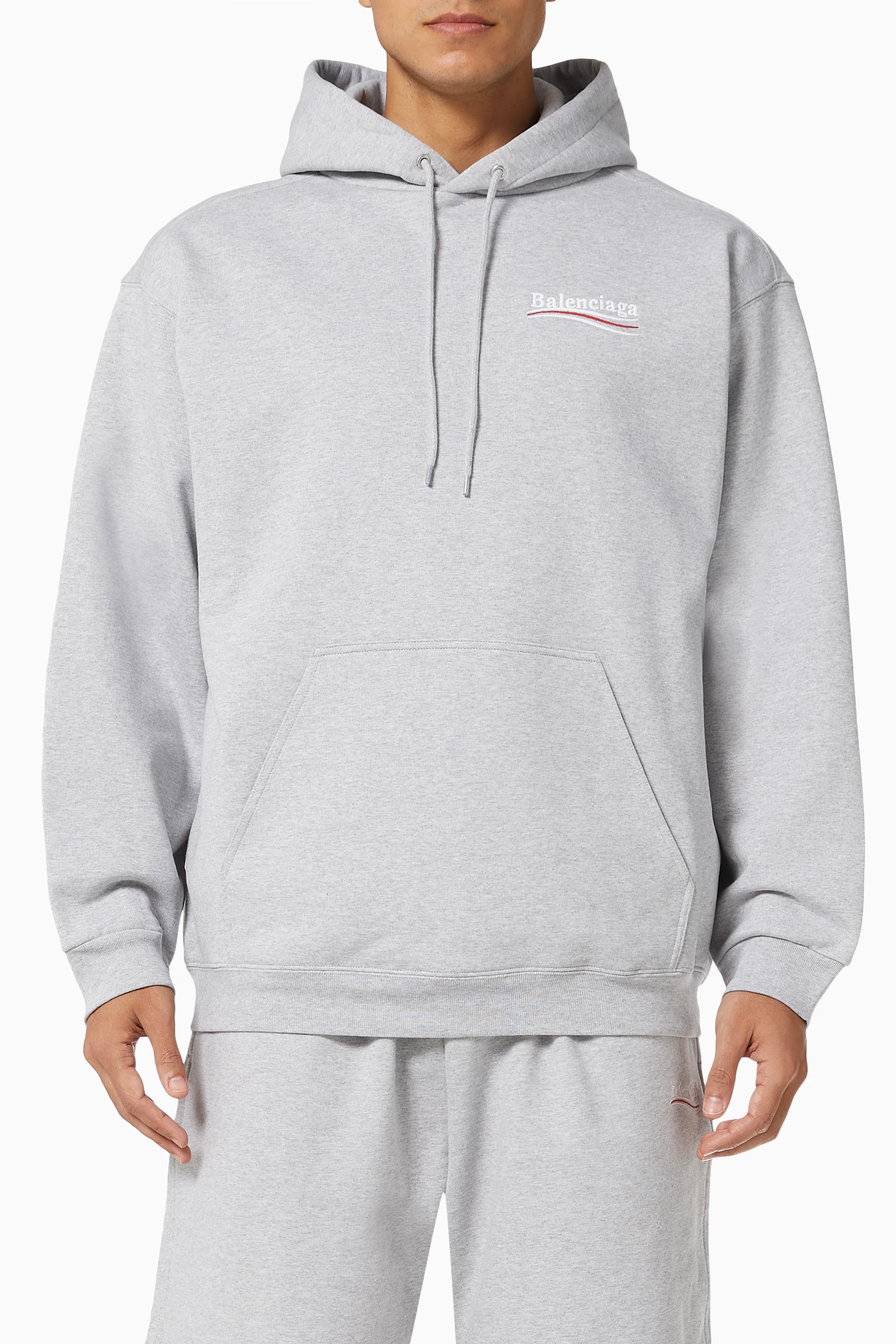 Buy Balenciaga Grey Political Campaign Medium Fit Hoodie in Curly Fleece For Men Online Ounass Oman