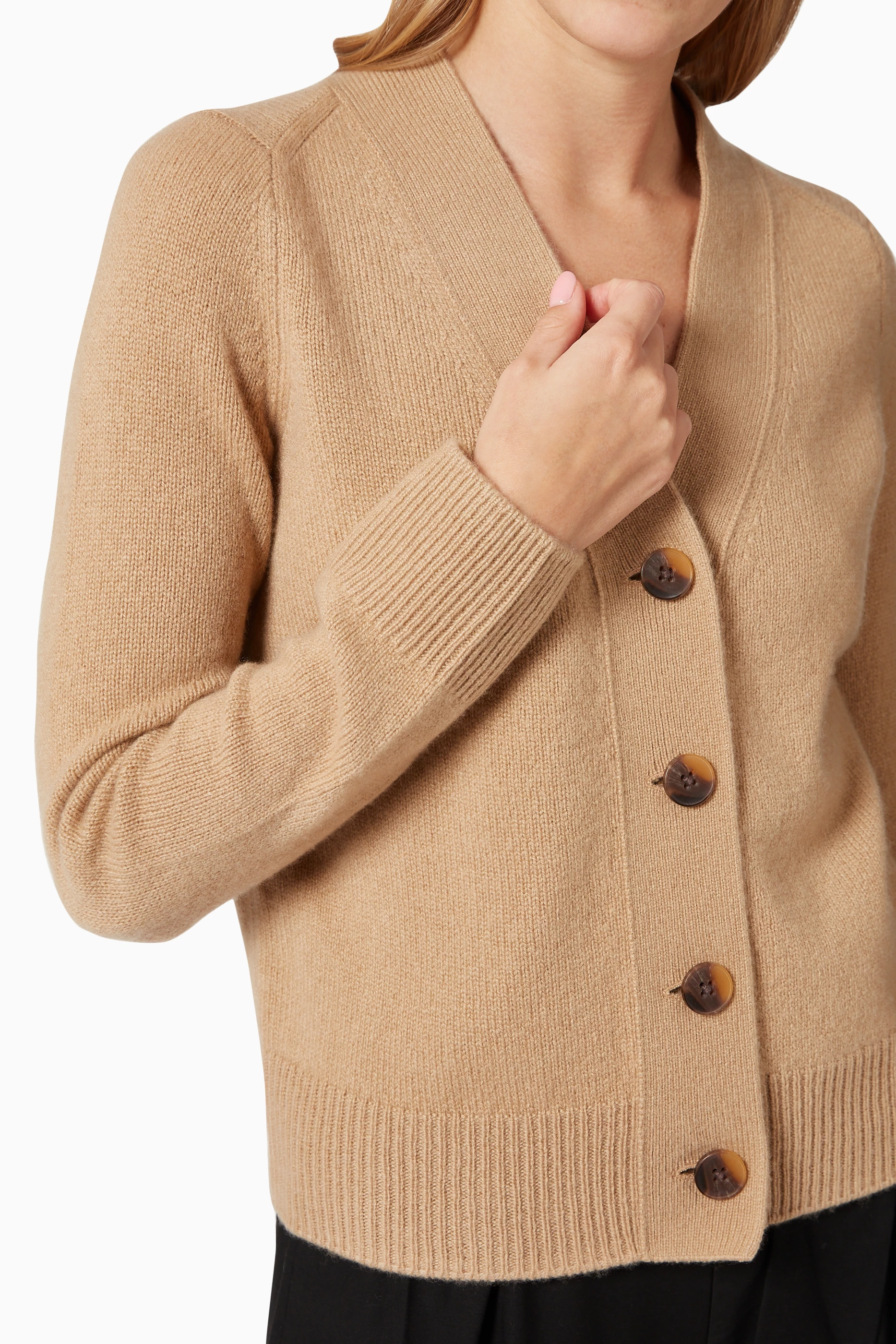 Buy Vince Neutral Shrunken Button Cardigan in Cashmere For Women