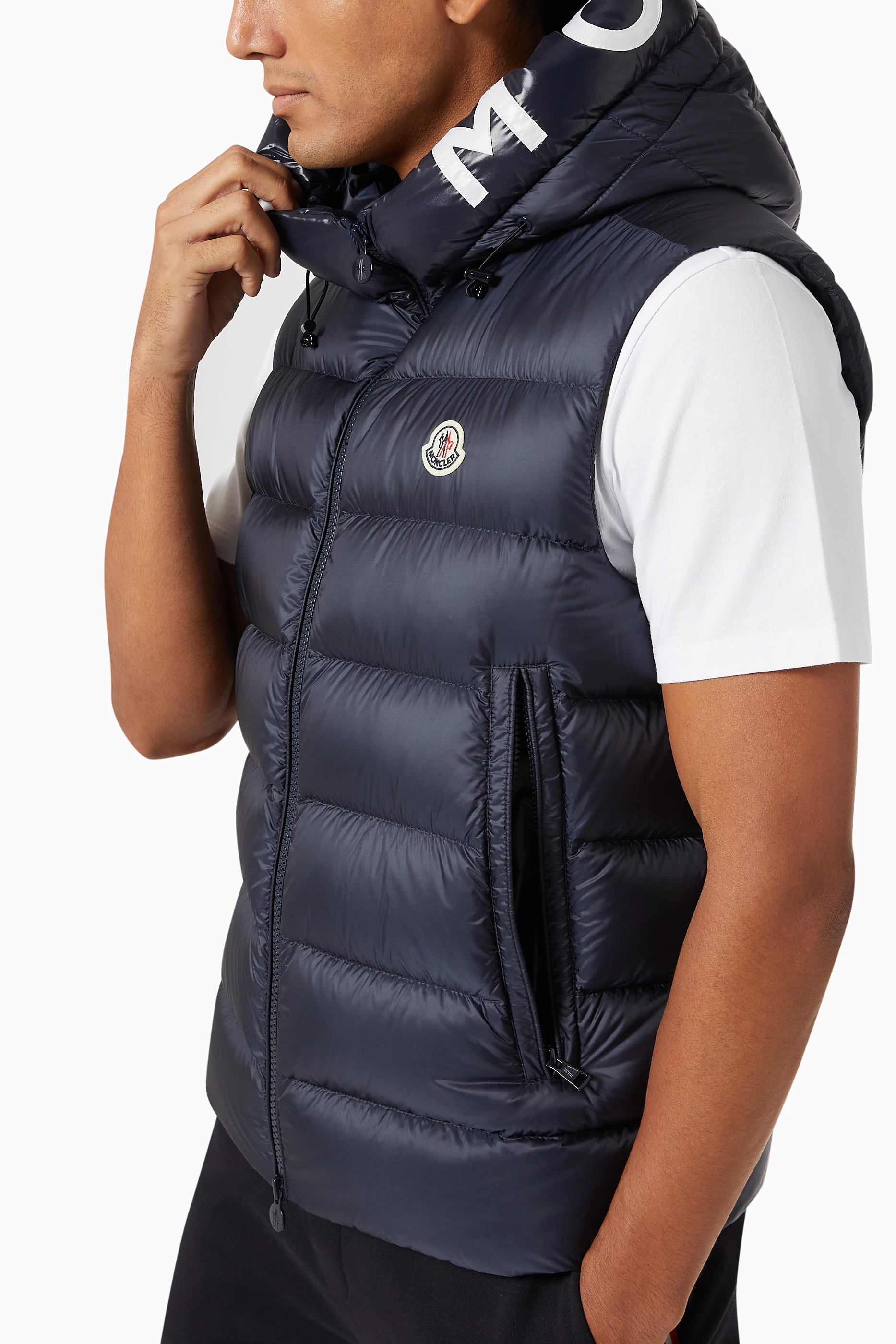 Buy Moncler Blue Montreuil Vest Jacket in Longue Saison Nylon For