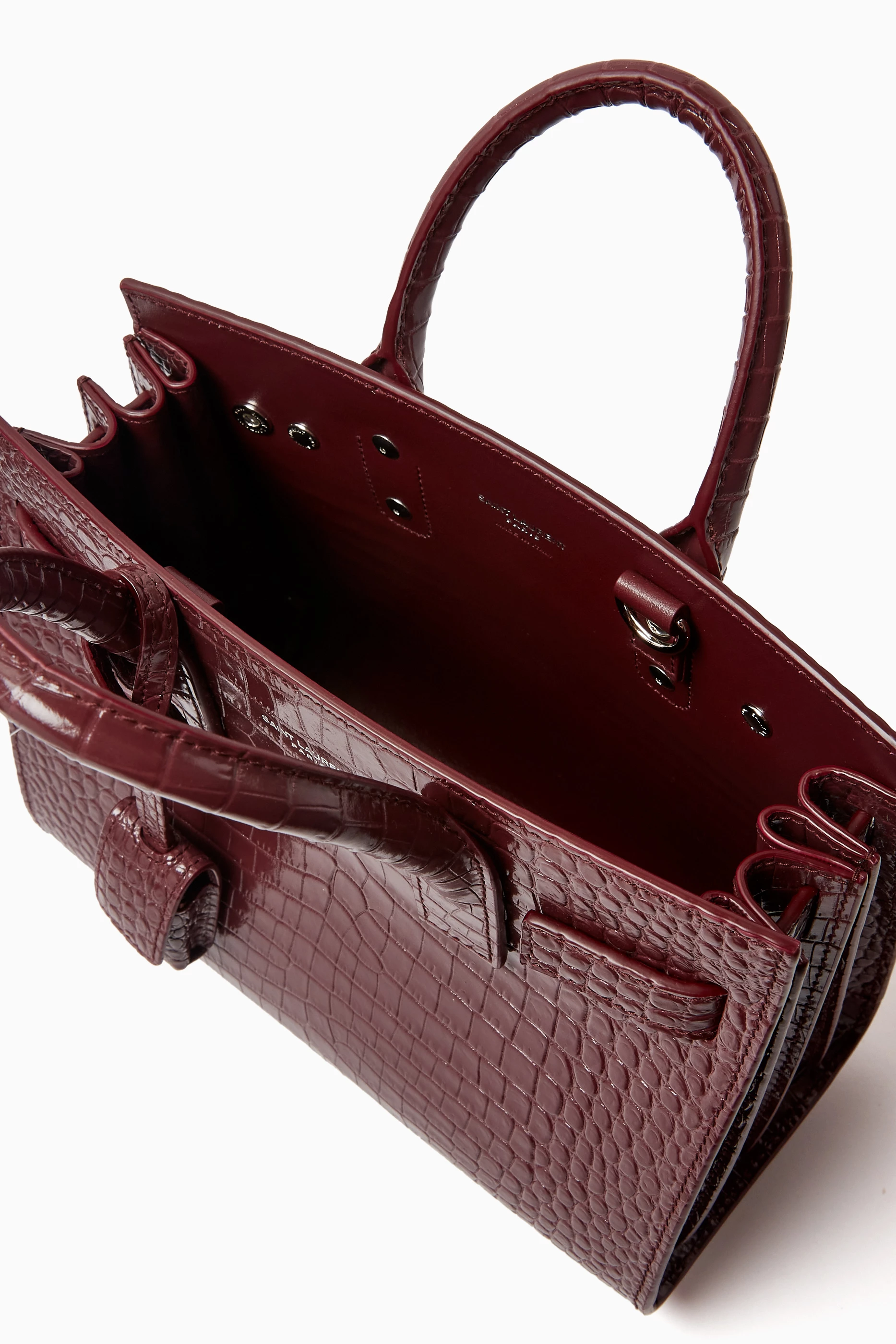 Buy SAINT LAURENT Burgundy Nano Classic Sac de Jour in Croc