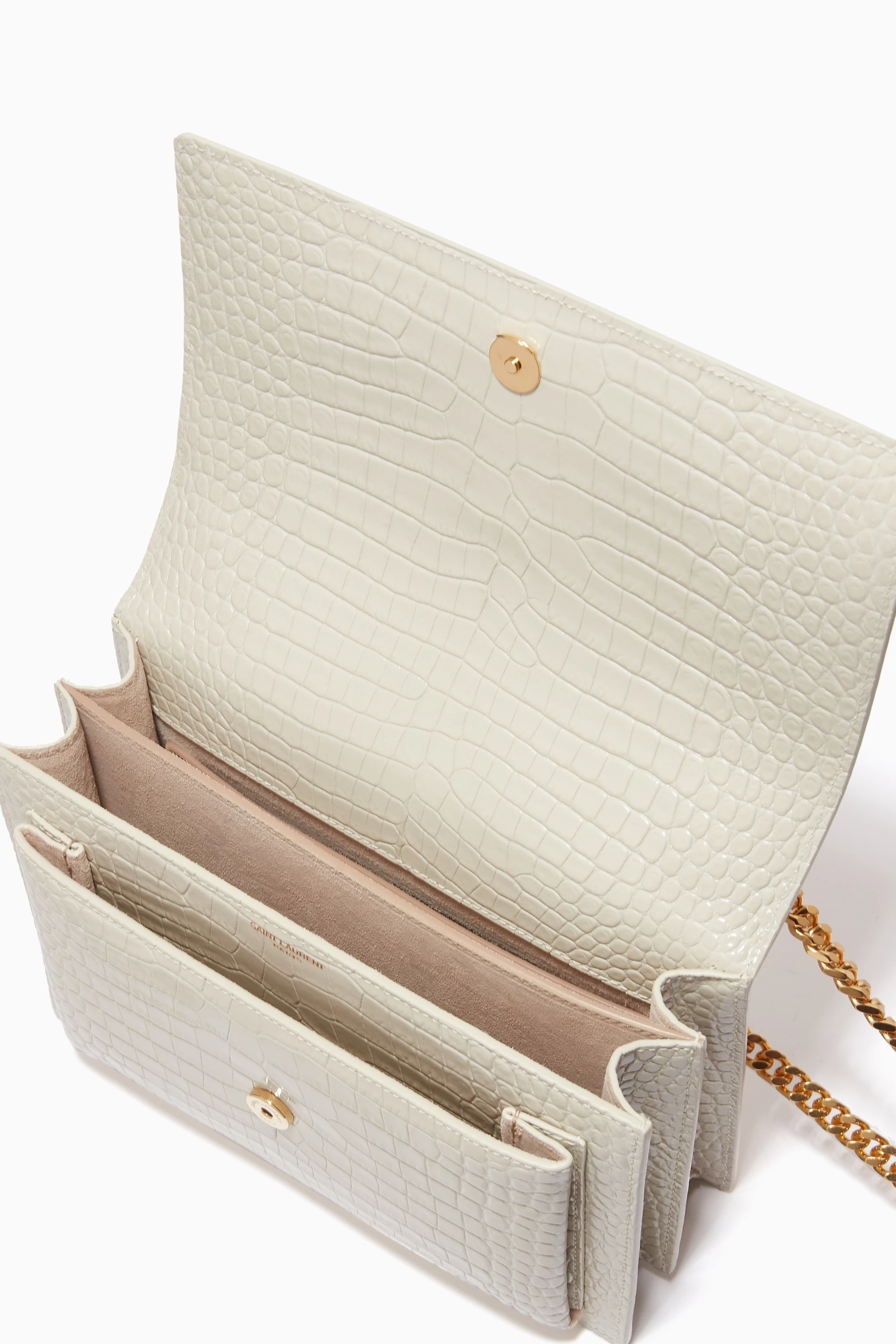 Buy SAINT LAURENT White Medium Sunset Bag in Croc embossed Shiny Leather For Women Online Ounass Oman