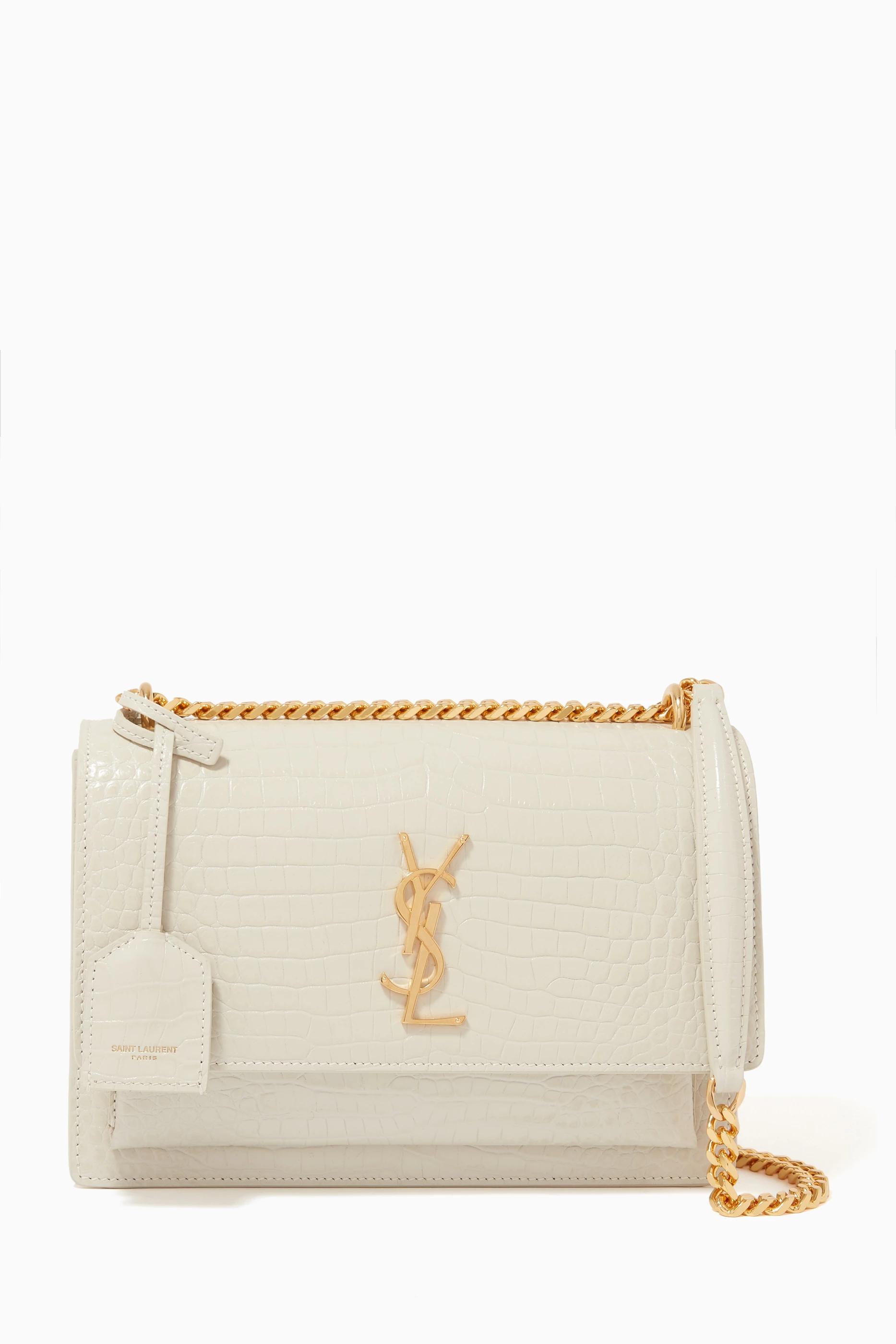 Buy SAINT LAURENT White Medium Sunset Bag in Croc embossed Shiny Leather For Women Online Ounass Oman