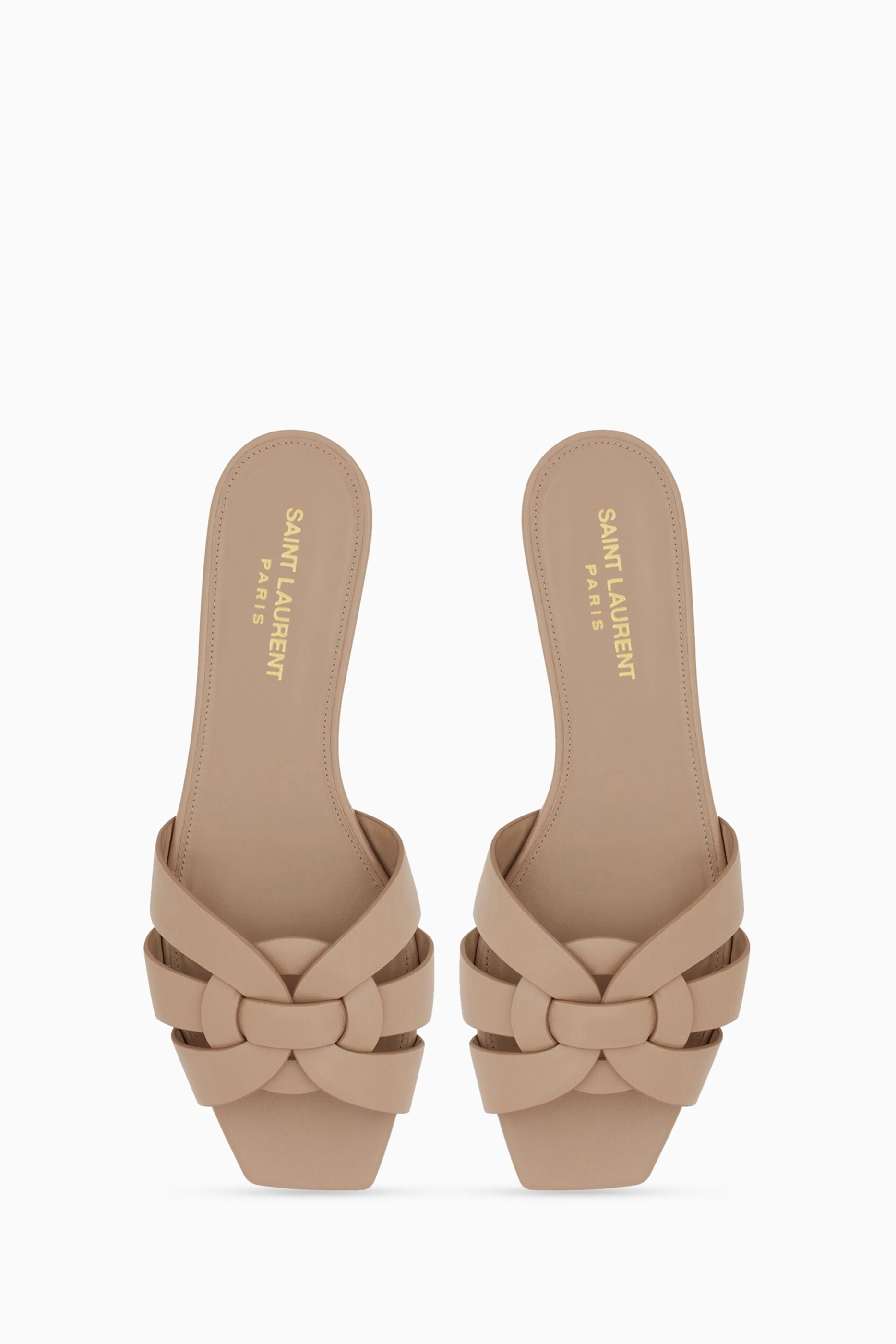 Buy SAINT LAURENT Neutral Tribute Flat Sandals in Smooth Leather