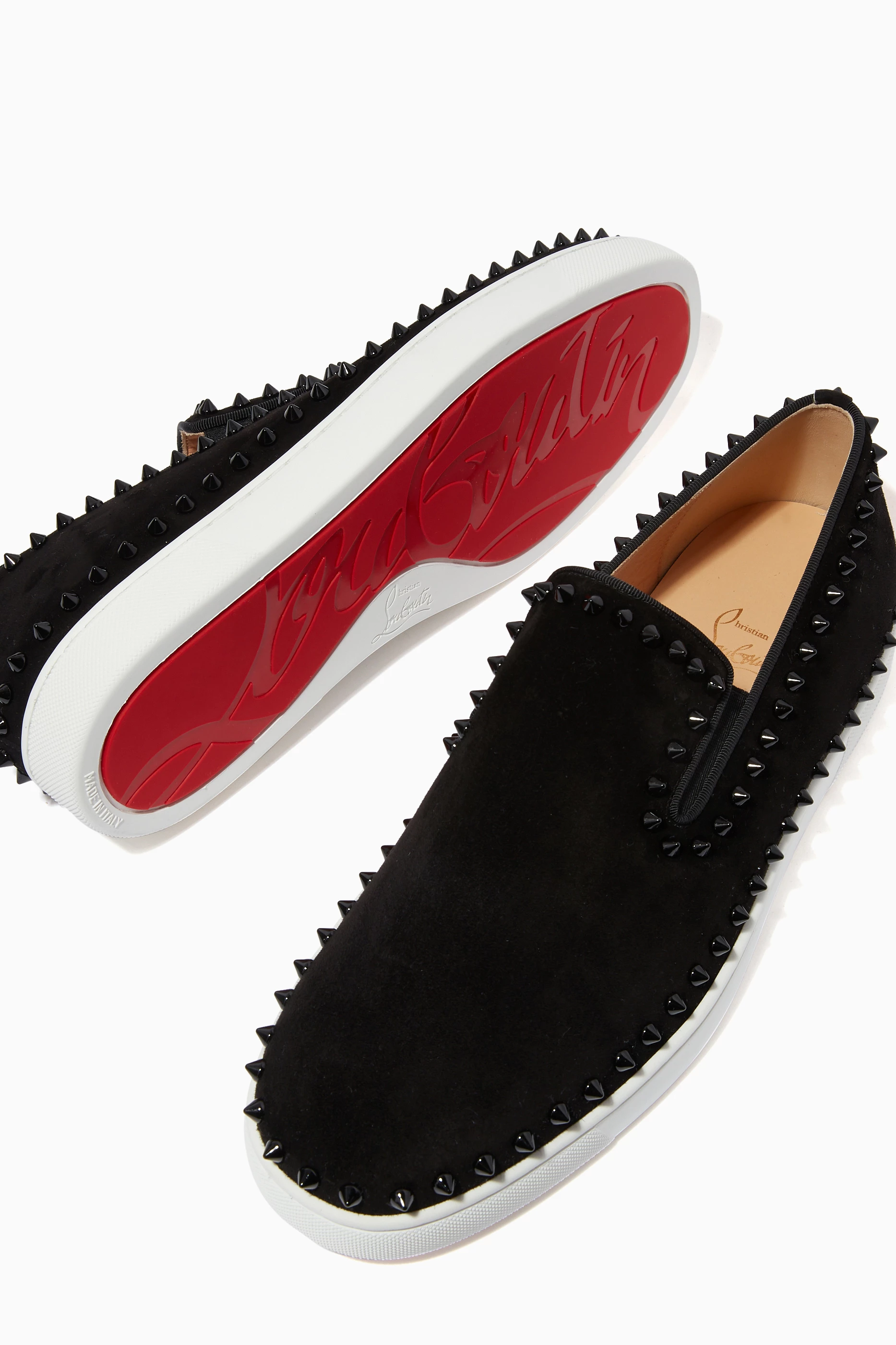 Buy Christian Louboutin Black Pik Boat Shoes in Suede For  display picture 1