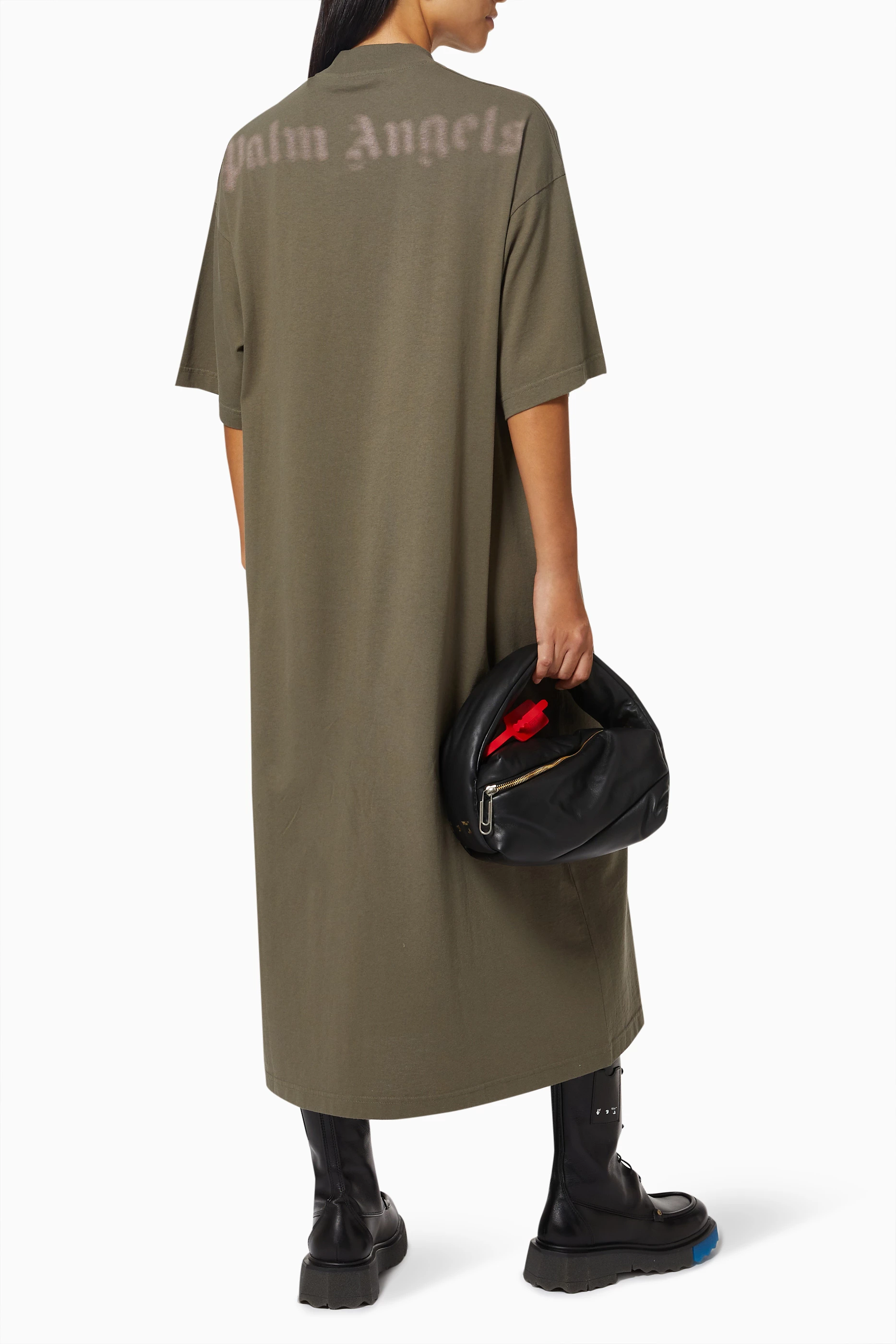 palm angels oversized t shirt dress PALM ANGELS WOMEN Logo Over Tee Dress Black White  MAISONDEFASHION.COM
