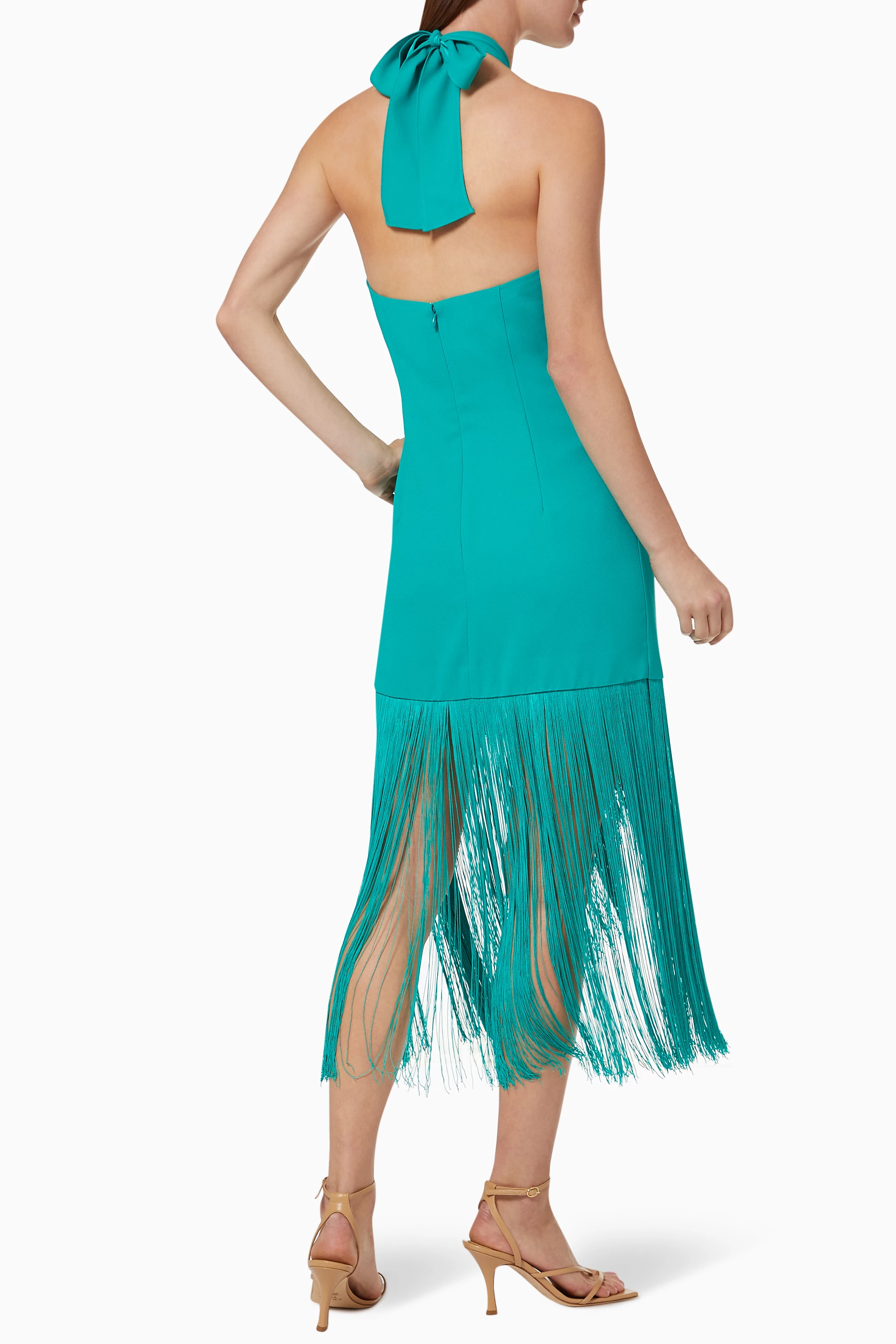 Buy No Pise La Grama Blue Besco e Coco Fringe Dress in Crepe For Women Online
