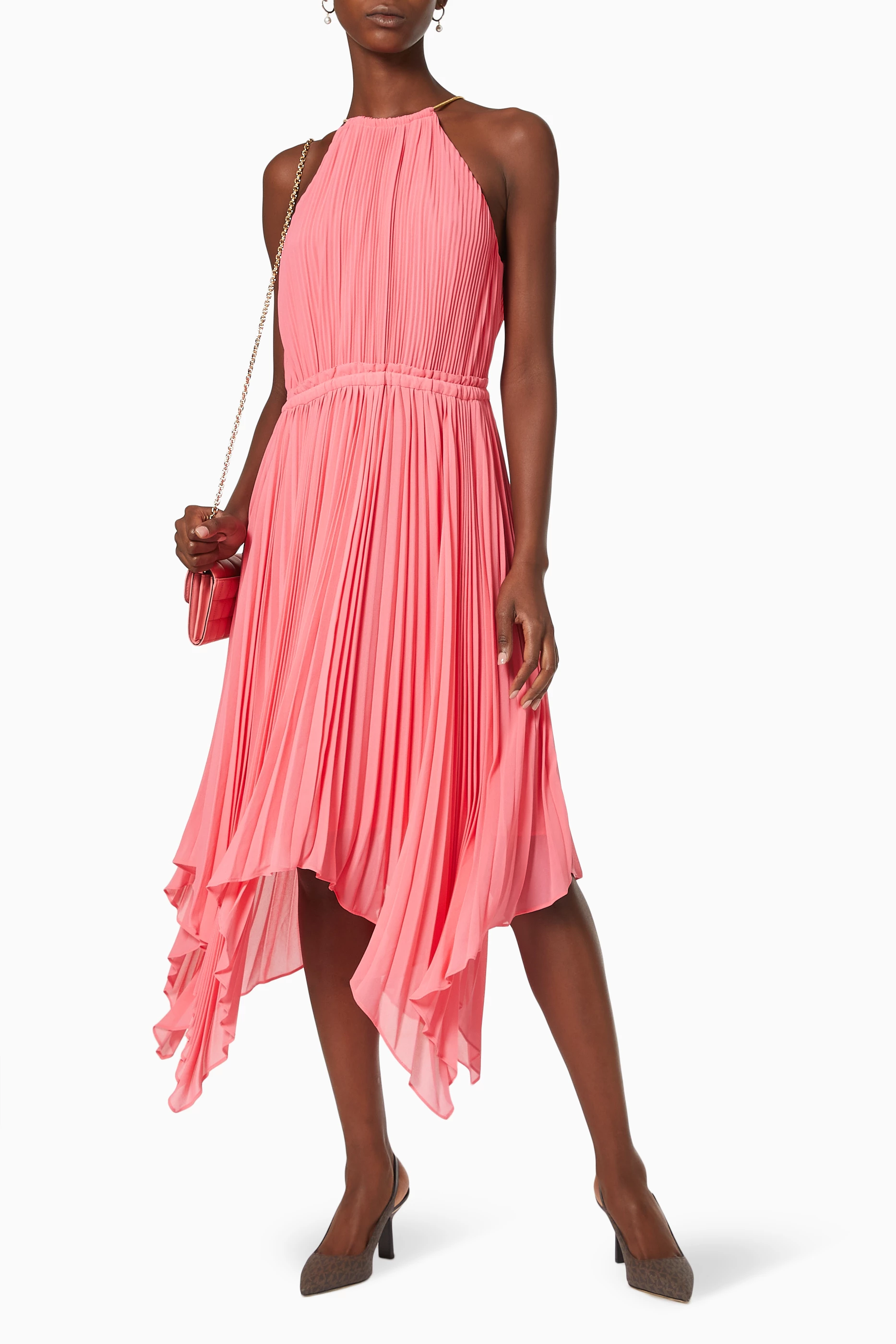 michael kors georgette pleated halter dress Pleated Georgette Halter Dress