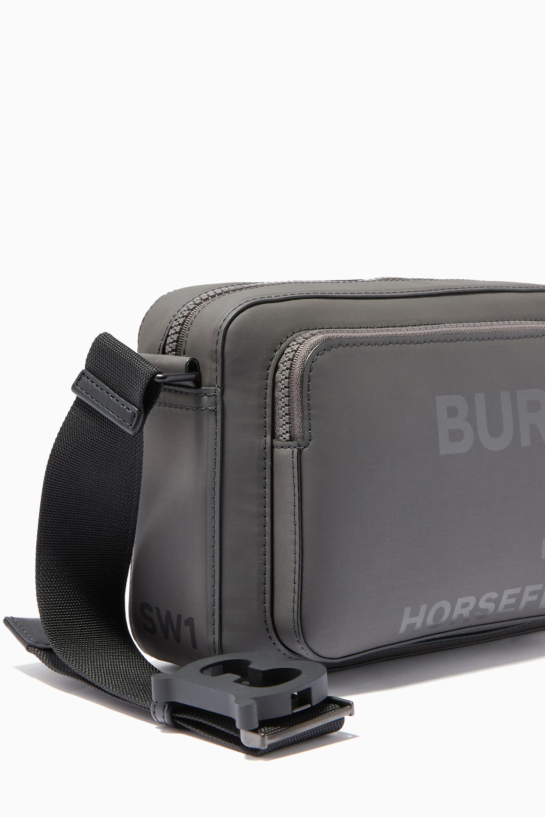 Buy Burberry Grey Horseferry Crossbody Bag in Coated Cotton Canvas