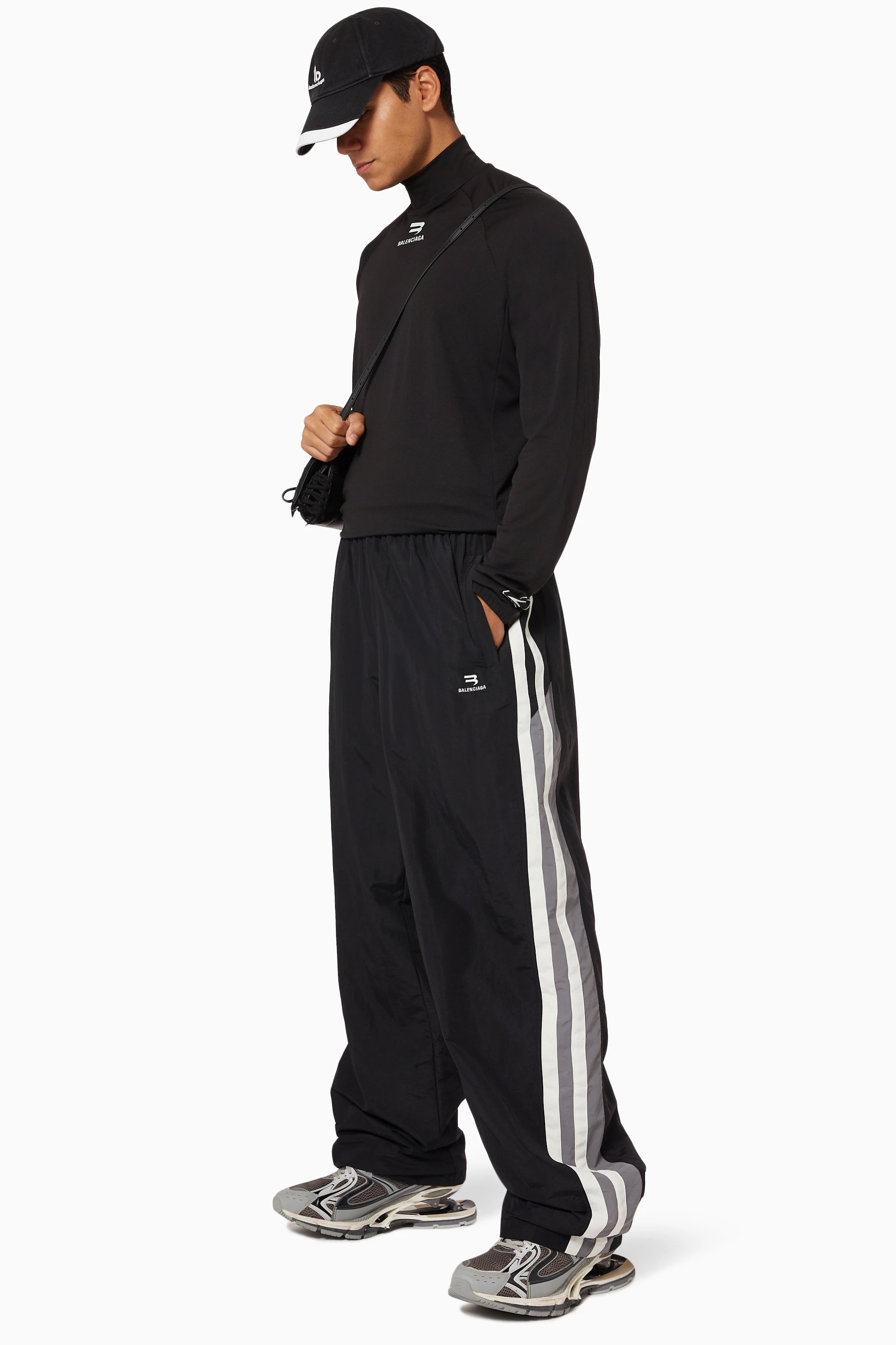 Balenciaga Sporty B Logo Band Wide-Leg Track Pants 'Black
