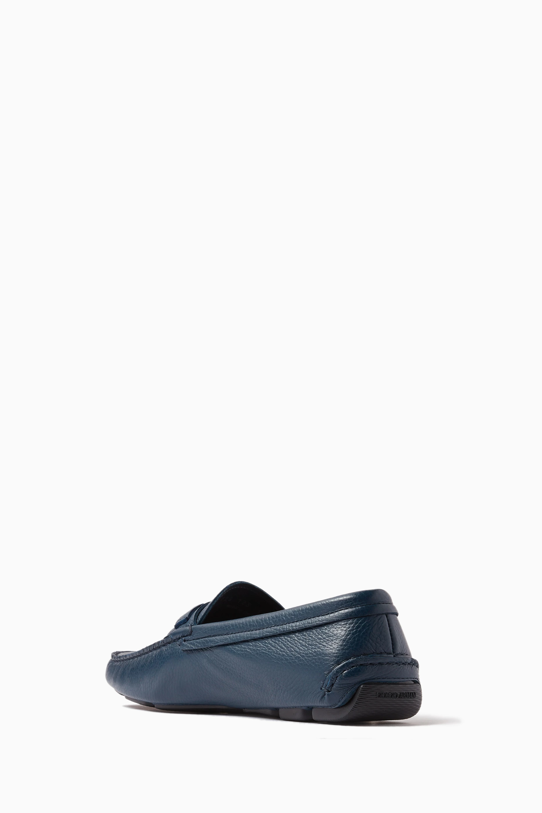 Giorgio Armani Navy blue DEERSKIN AND NAPPA-LEATHER LOAFERS  New US 11 Buy Giorgio Armani Blue Logo Loafers in Deerskin Leather For  main image 3