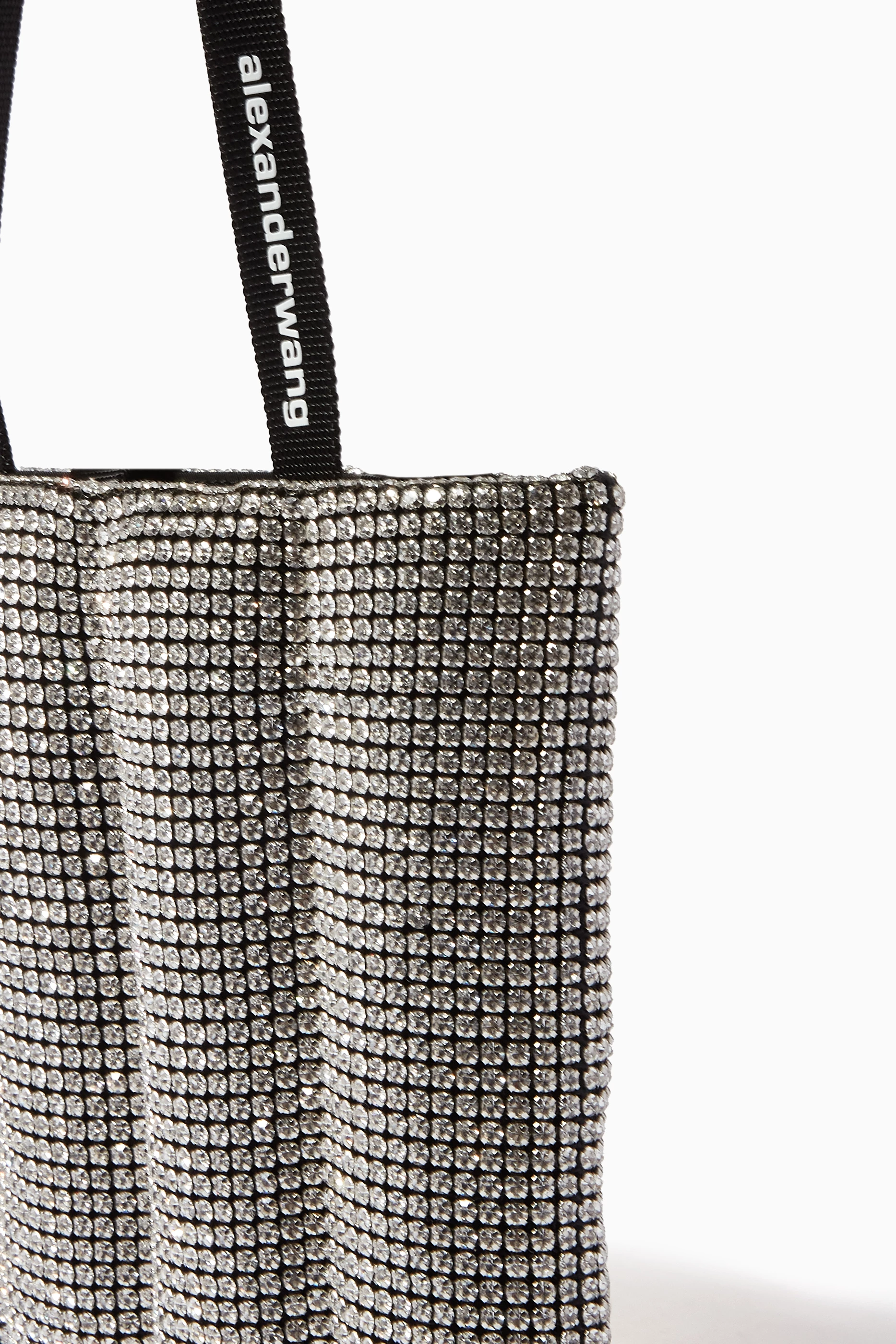 Buy Alexander Wang White Heiress Quilted Tote in Rhinestone Mesh 