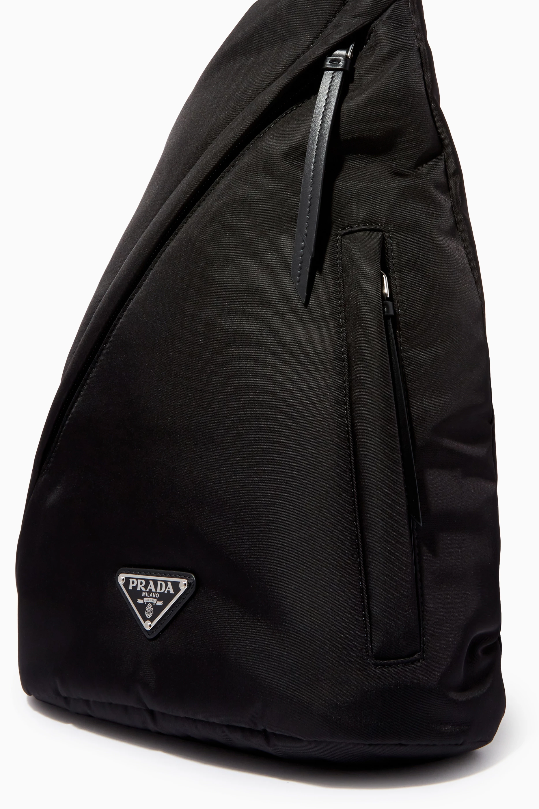 Buy Prada Black One Shoulder Backpack in Re-Nylon and Leather For