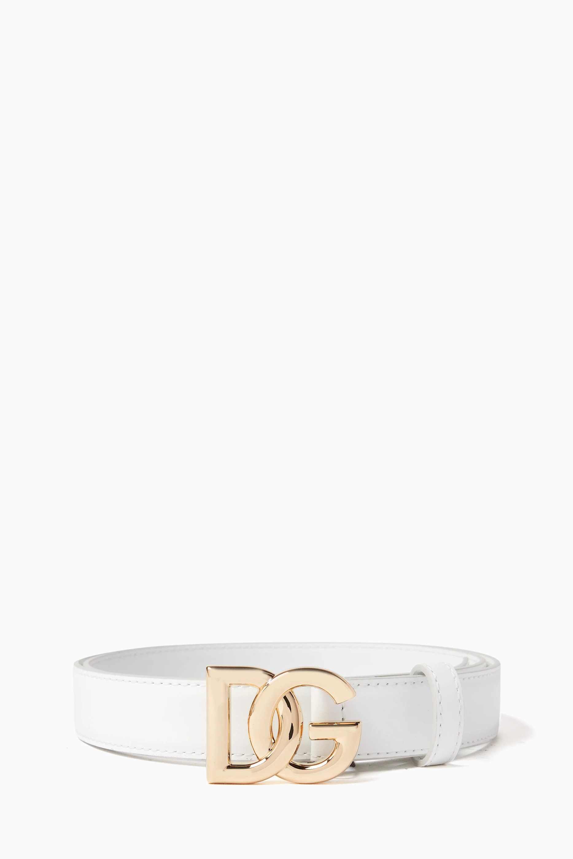 Buy Dolce & Gabbana White Logo Belt in Calf Leather For Women