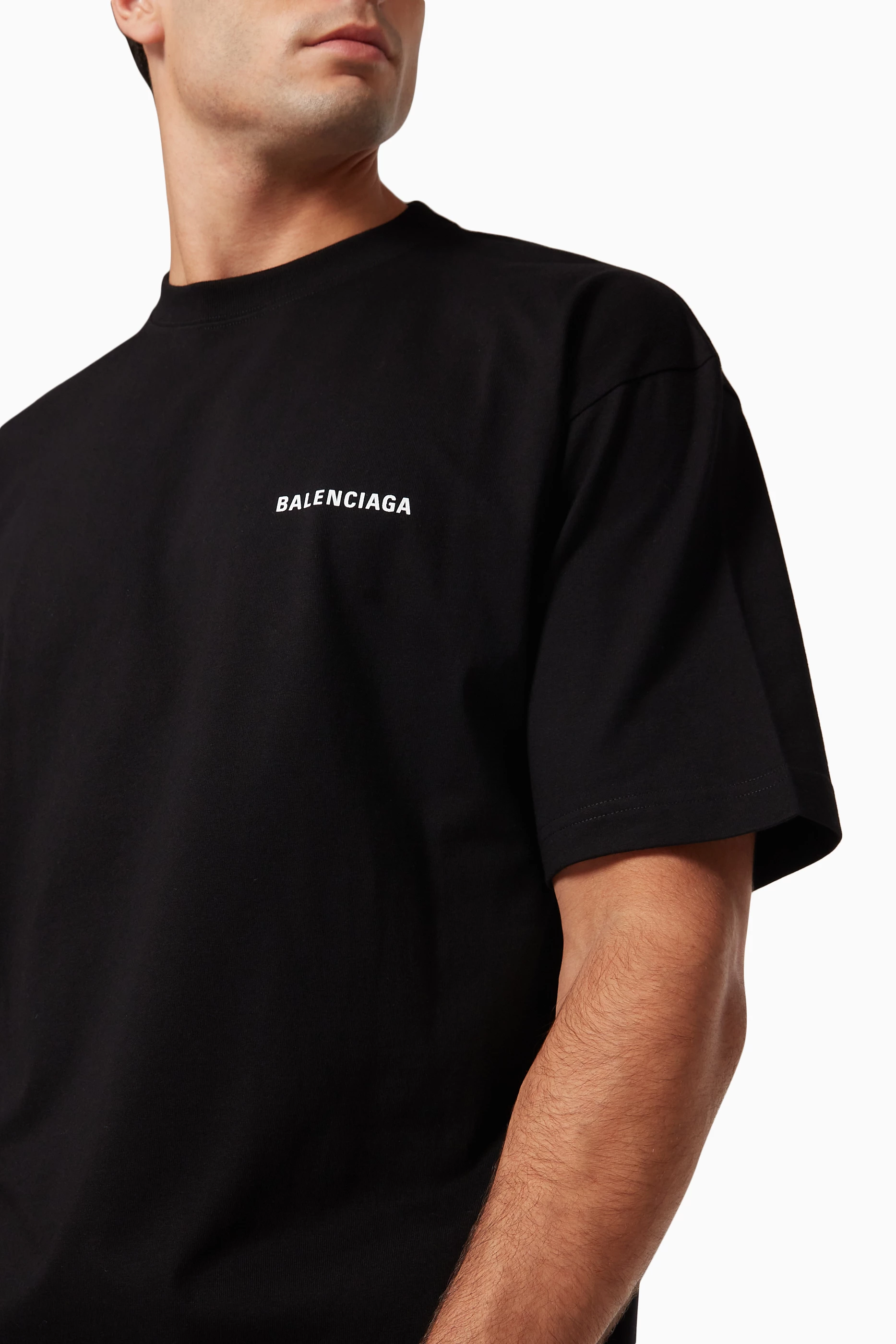 Buy Balenciaga Black Logo Medium Fit T-shirt in Cotton Jersey For