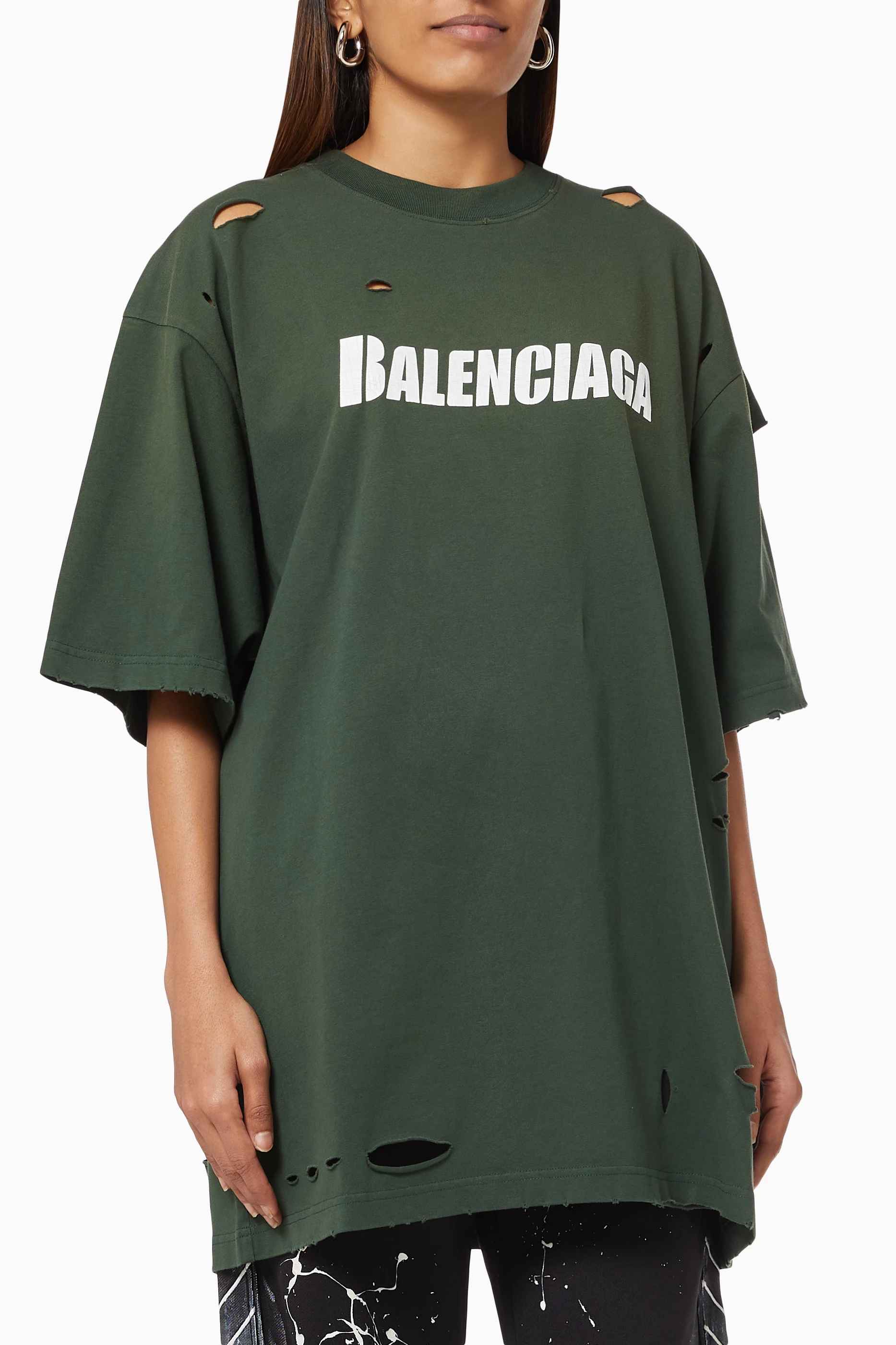Buy Balenciaga Green Caps Destroyed Flatground Large Fit T-shirt