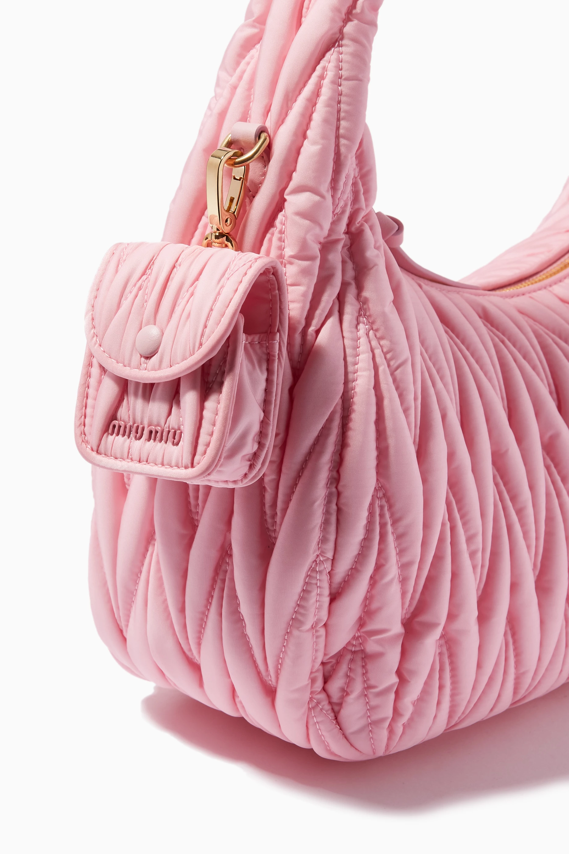 Buy Miu Miu Pink Miu Wander Shoulder Bag in Matelassé Regenerated
