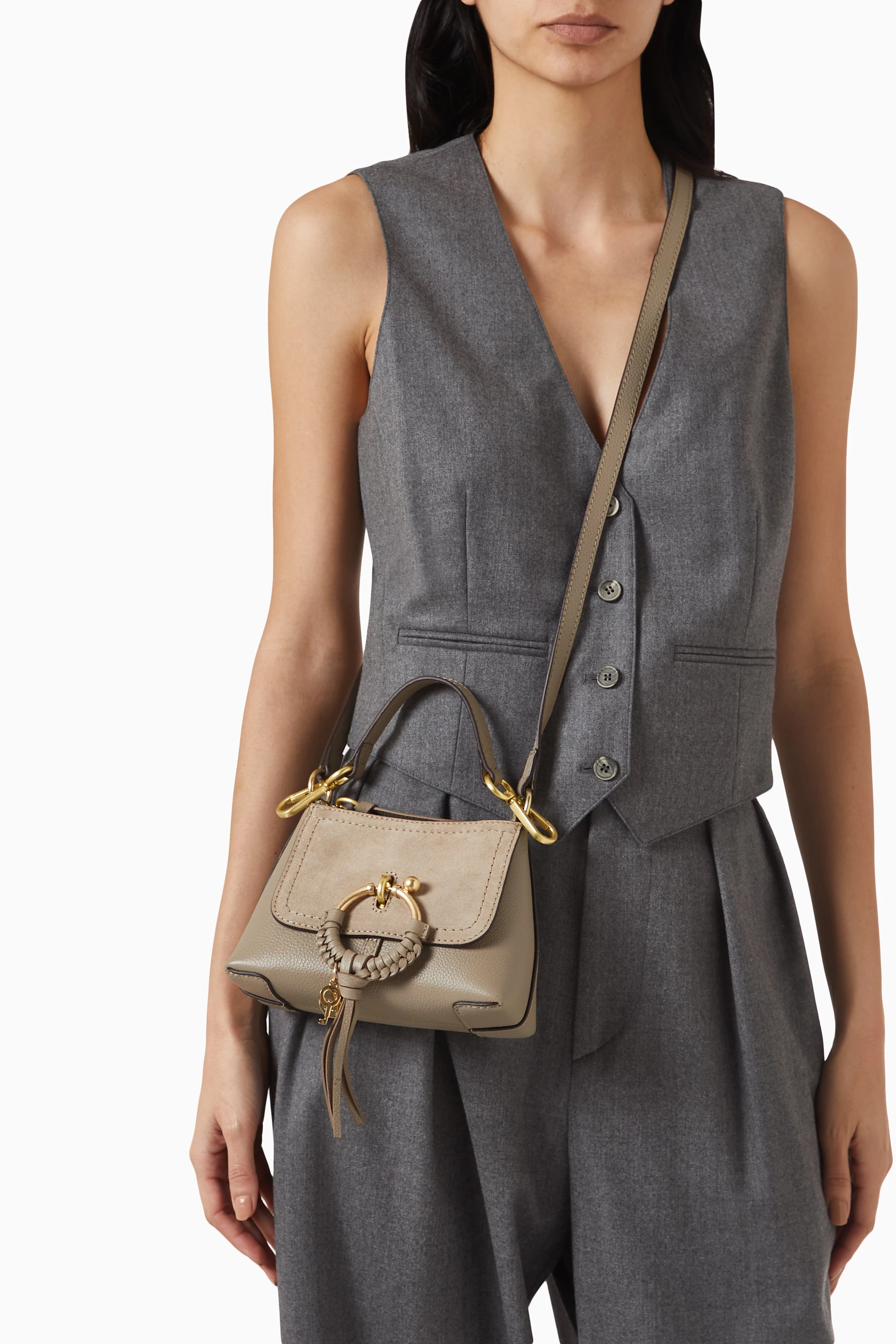 Buy See By Chloé Grey Mini Joan Shoulder Bag in Grained Calfskin