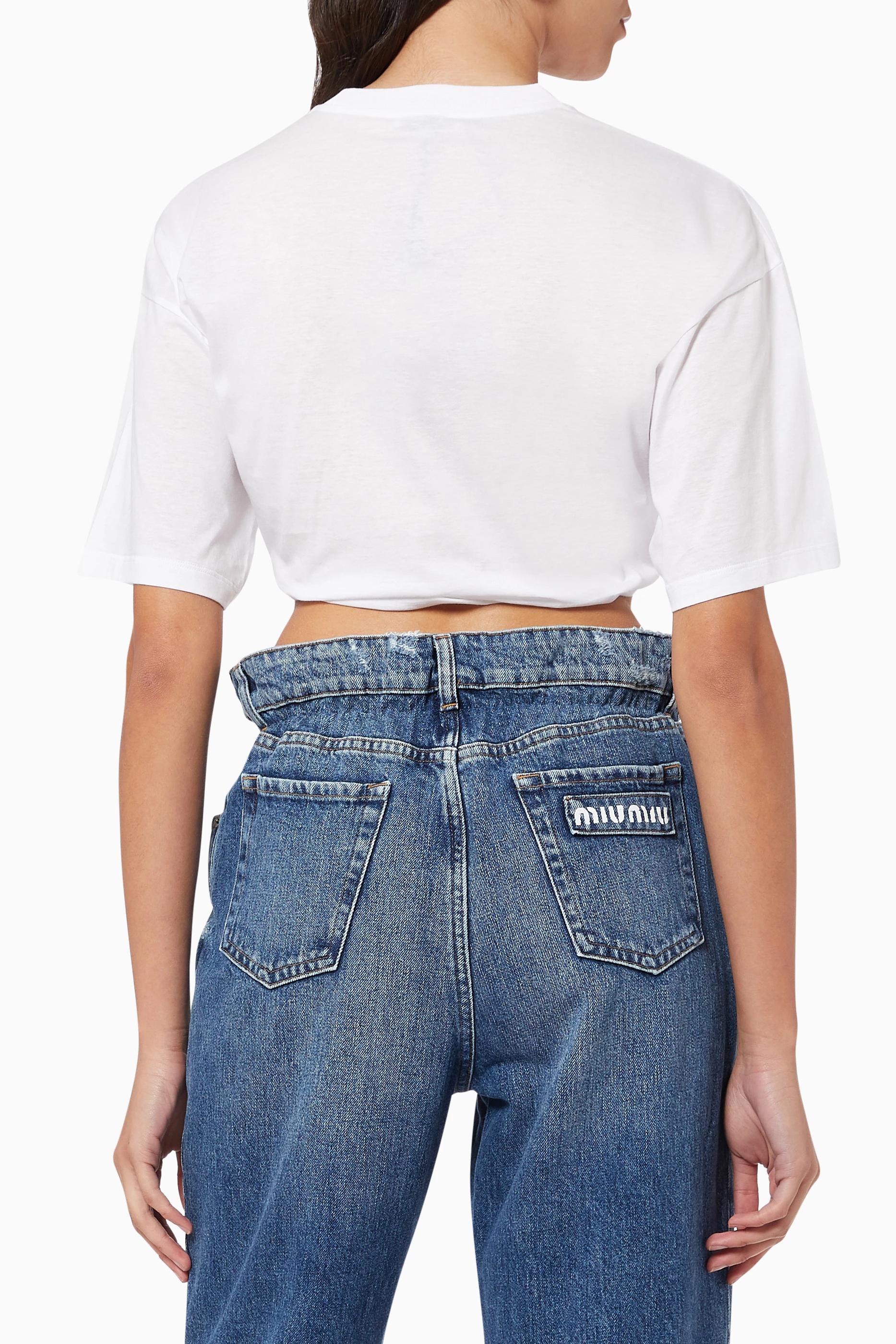Buy Miu Miu White Miu Miu Club Crop T-shirt in Cotton Jersey For