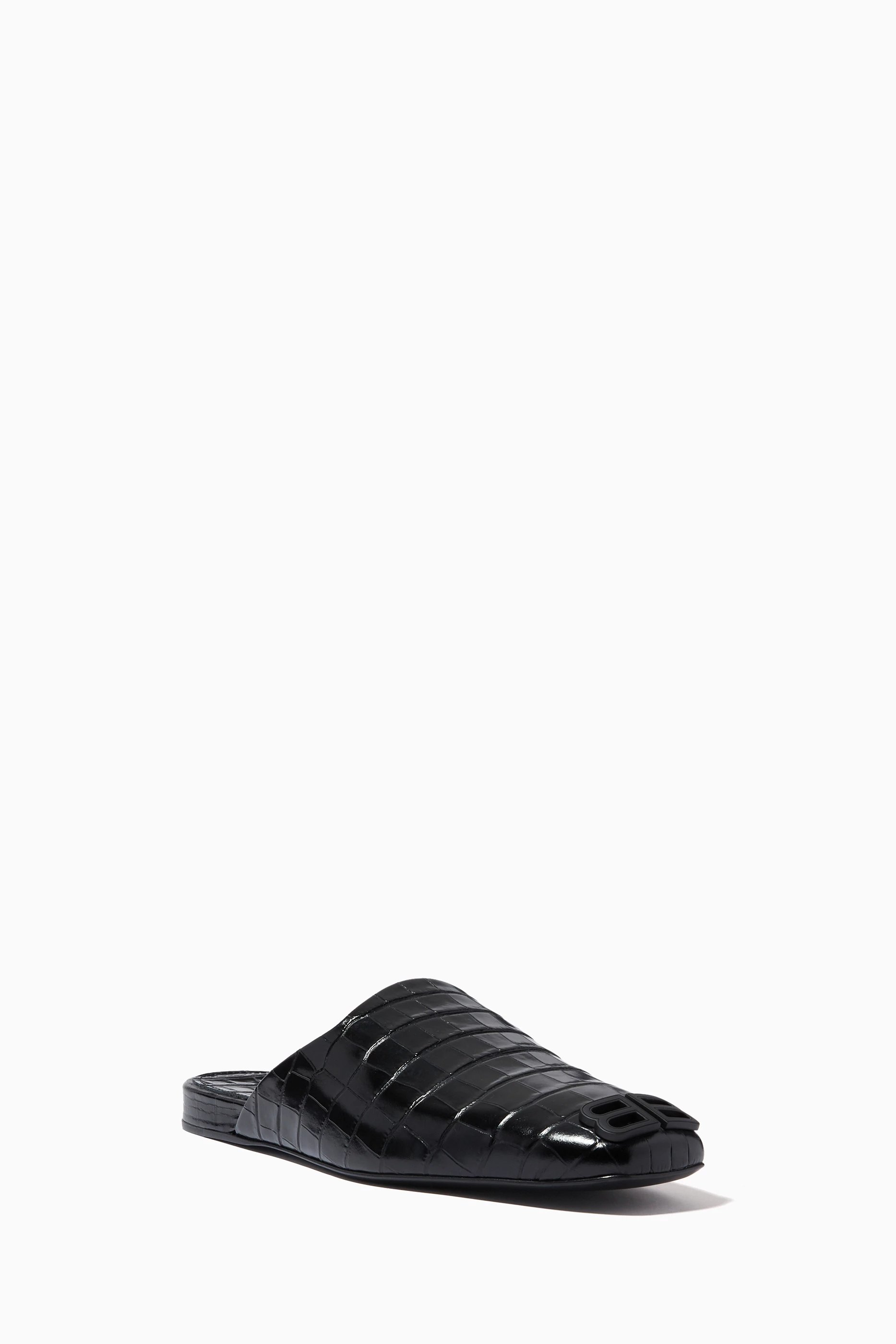Balenciaga Black Croc-Embossed Mules Bb leather mules Balenciaga Black size 37 EU in Leather  main image 2