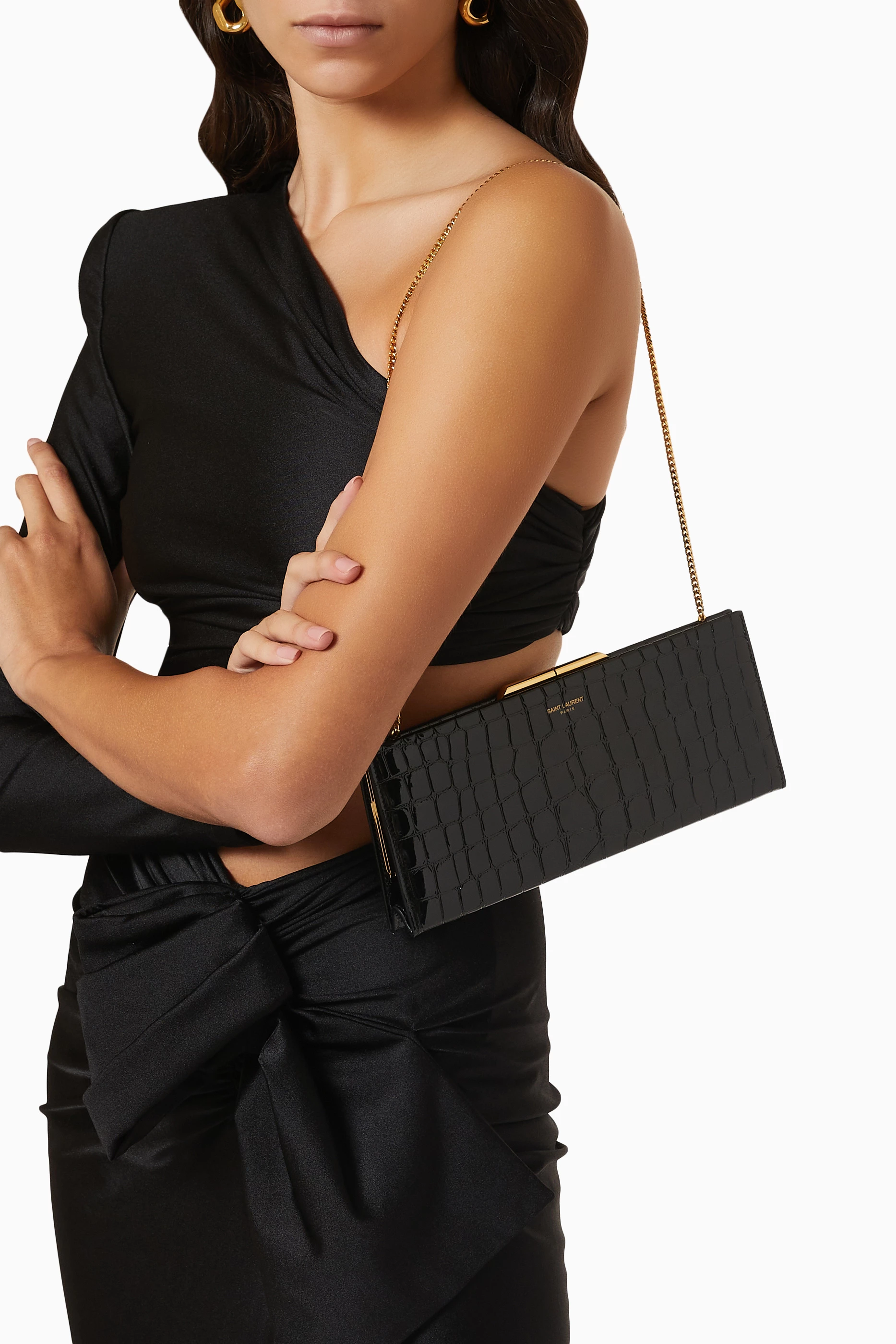 Buy SAINT LAURENT Black Midnight Clutch Bag in Crocodile embossed Leather For Women Online Ounass Oman