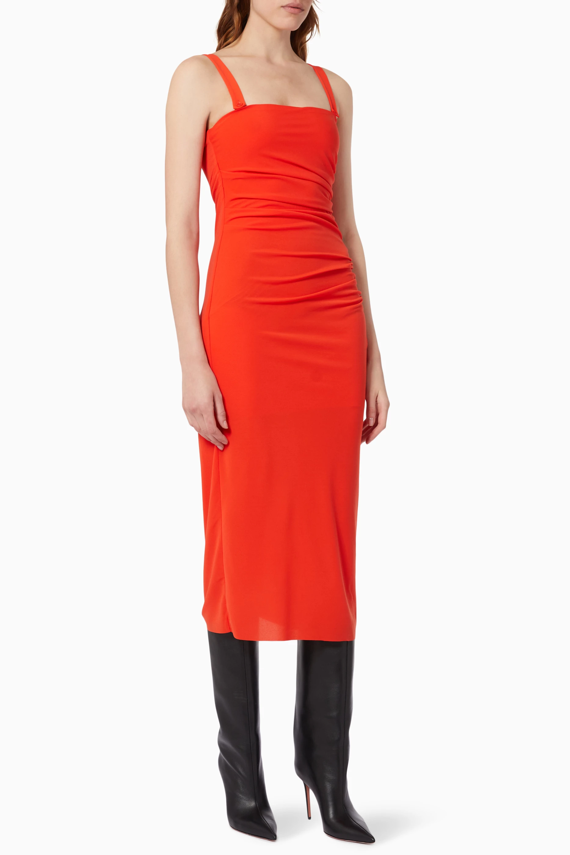 Buy Helmut Lang Orange Twisted Midi Dress in Crepe For Women Online |  Ounass Oman