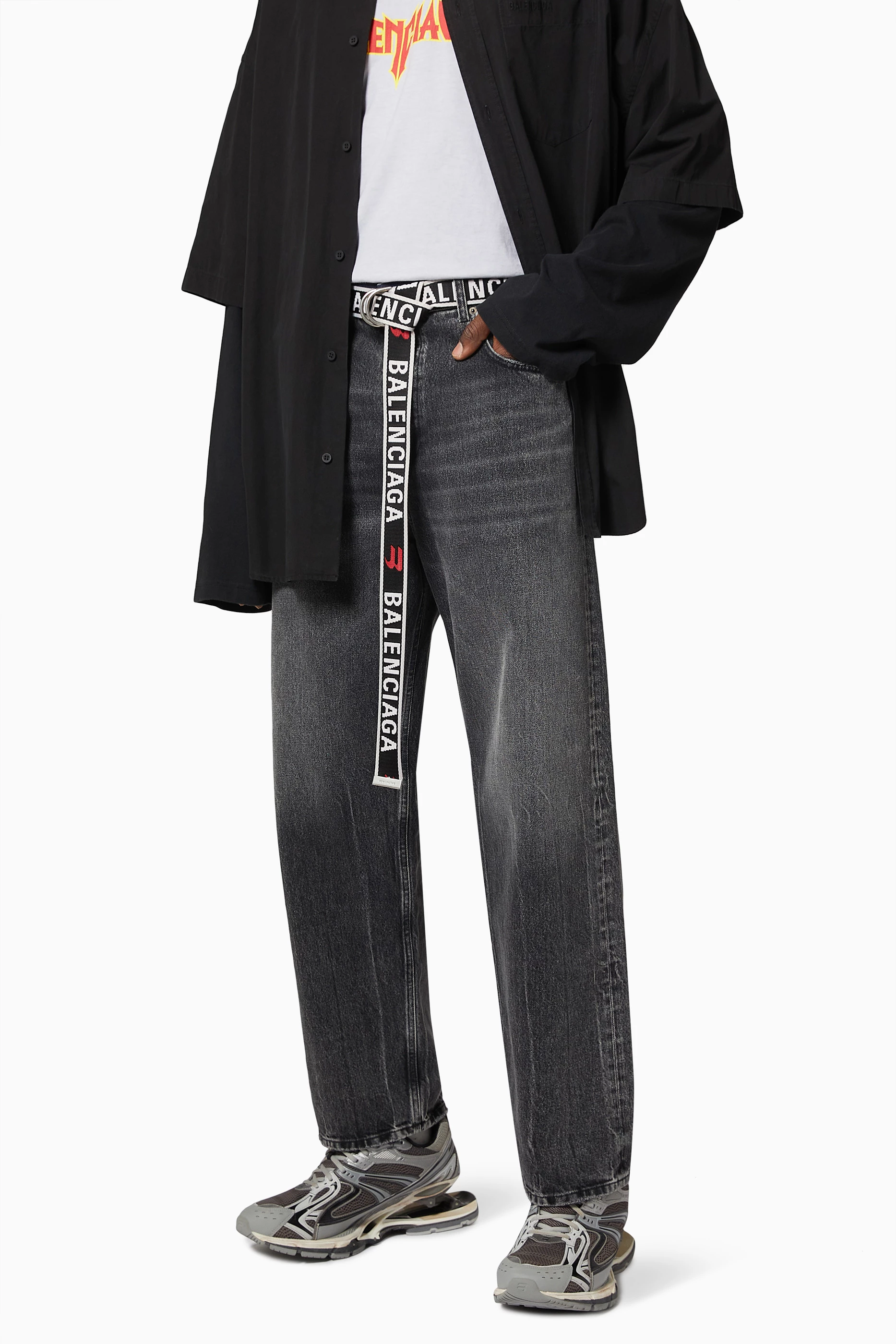 Buy Balenciaga Grey Sporty B Logo D-Ring Belt in Jacquard