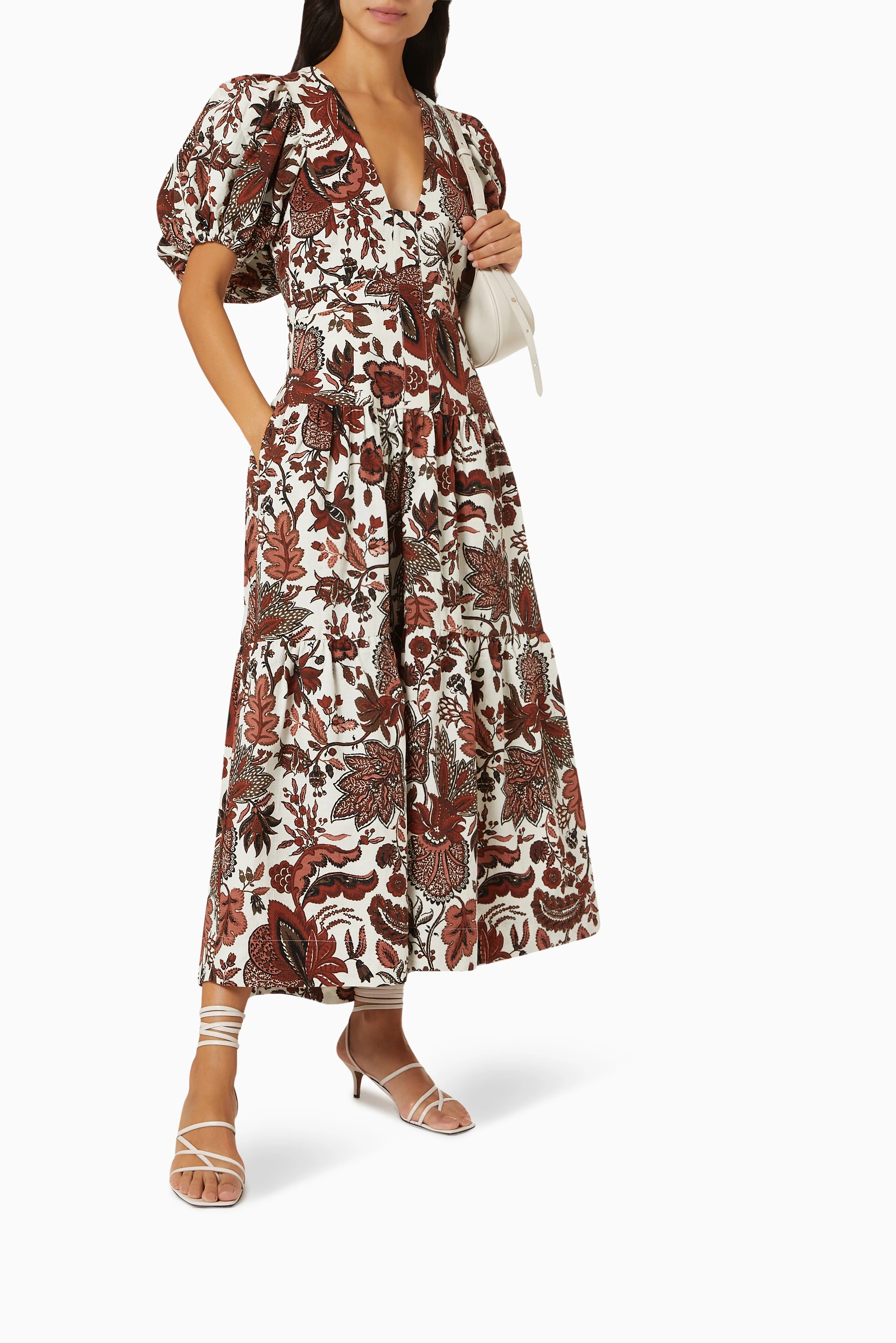 Buy Shona Joy Red Catalina Plunged Short Sleeve Midi Dress For Women Online  | Ounass Oman