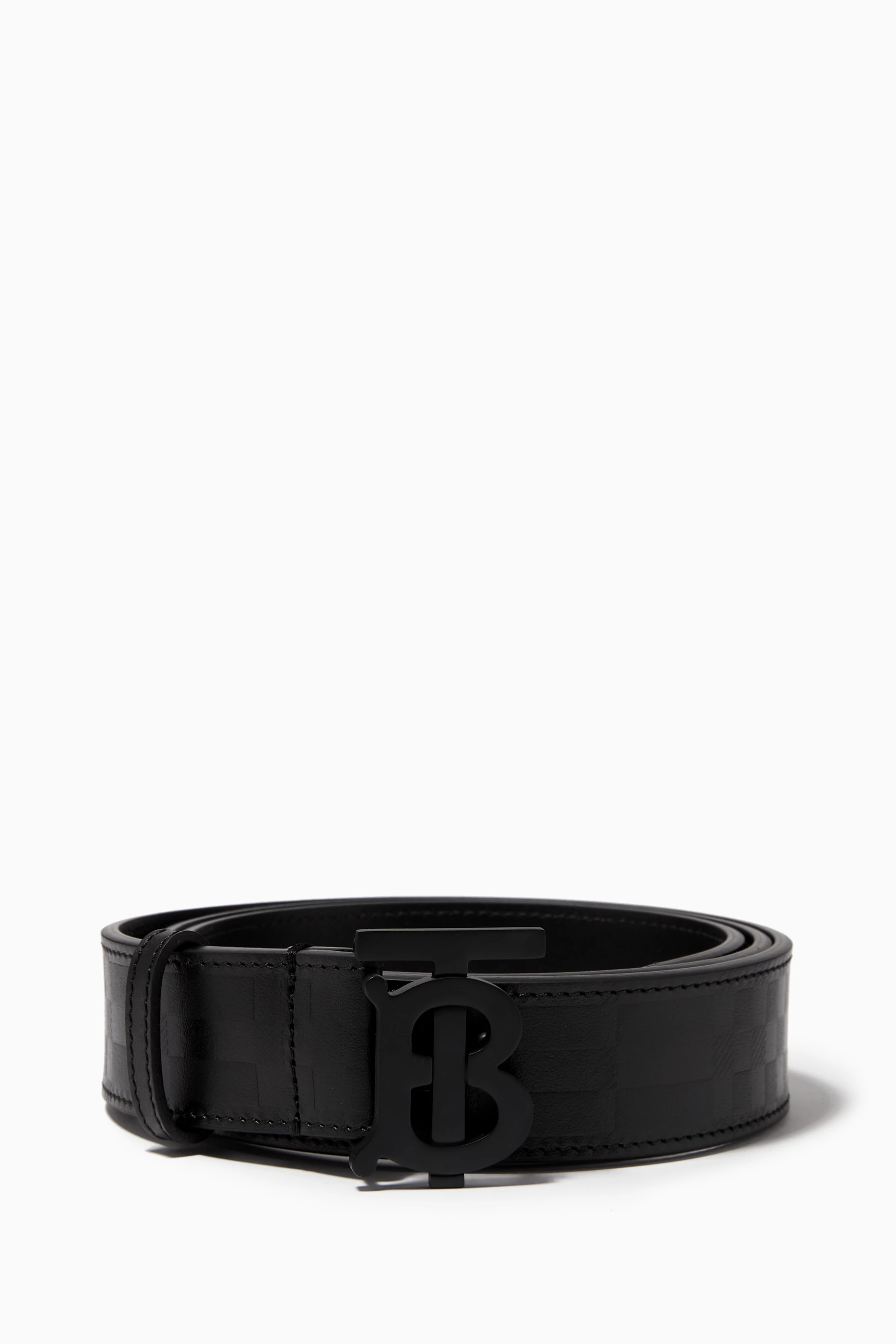 Burberry Black Leather Belt with Subtle Embossed Logo NEW!!! BURBERRY Black Calf Leather Embossed Check TB  main image 3