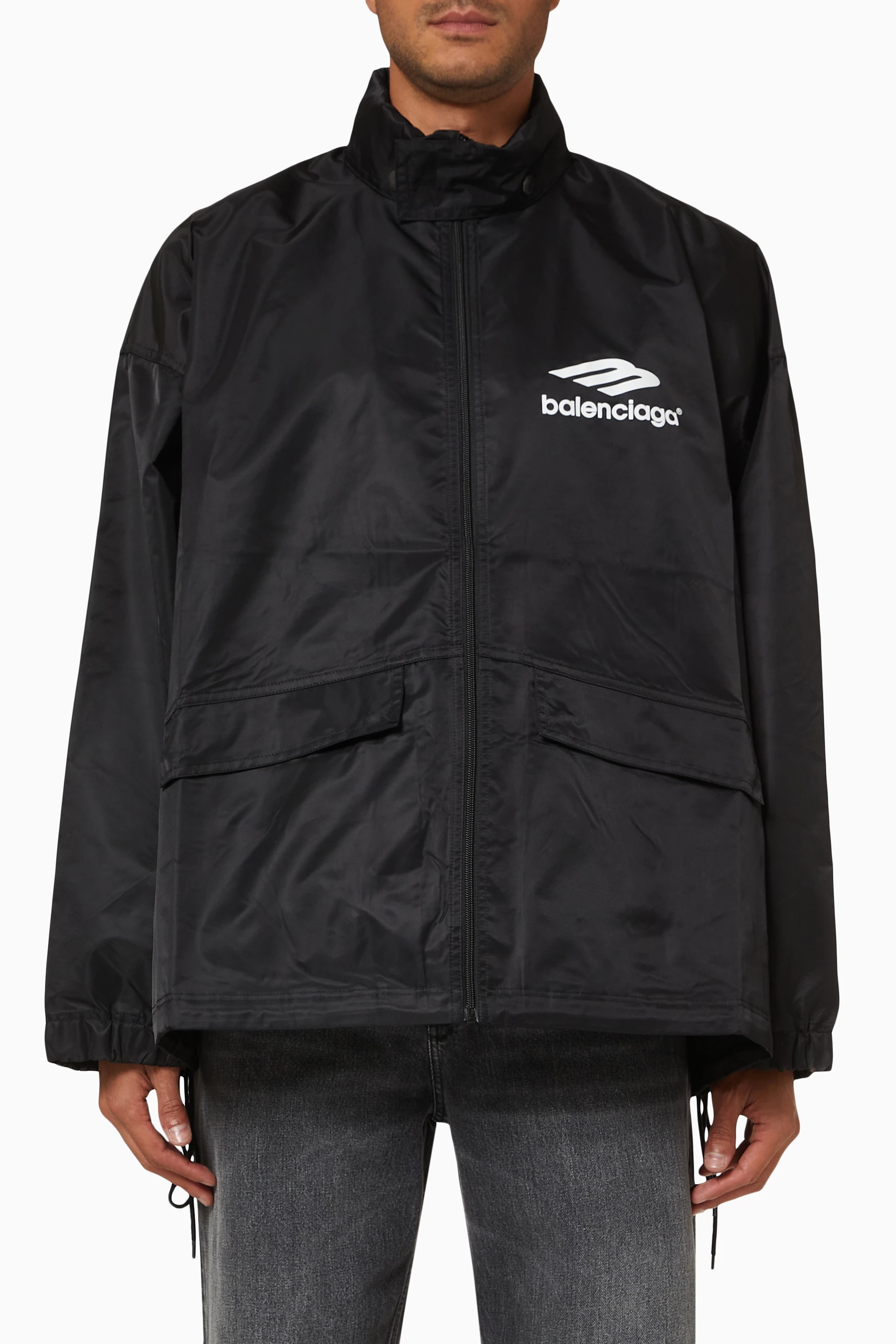 Buy Balenciaga Black 3B Sports Icon Pleated Windbreaker in Nylon