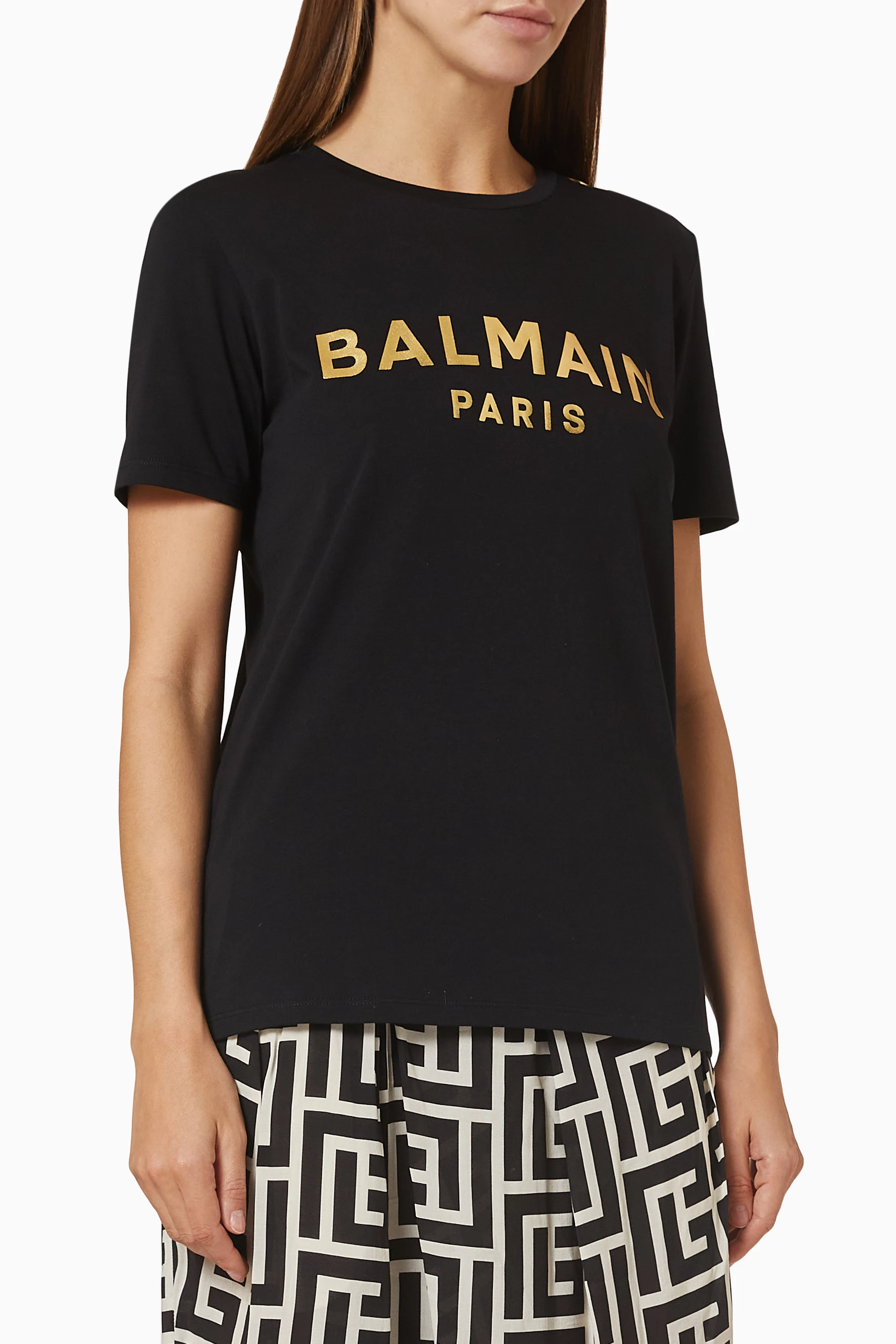 Buy Balmain Black Metallic Logo T shirt in Jersey For Women Online Ounass Oman