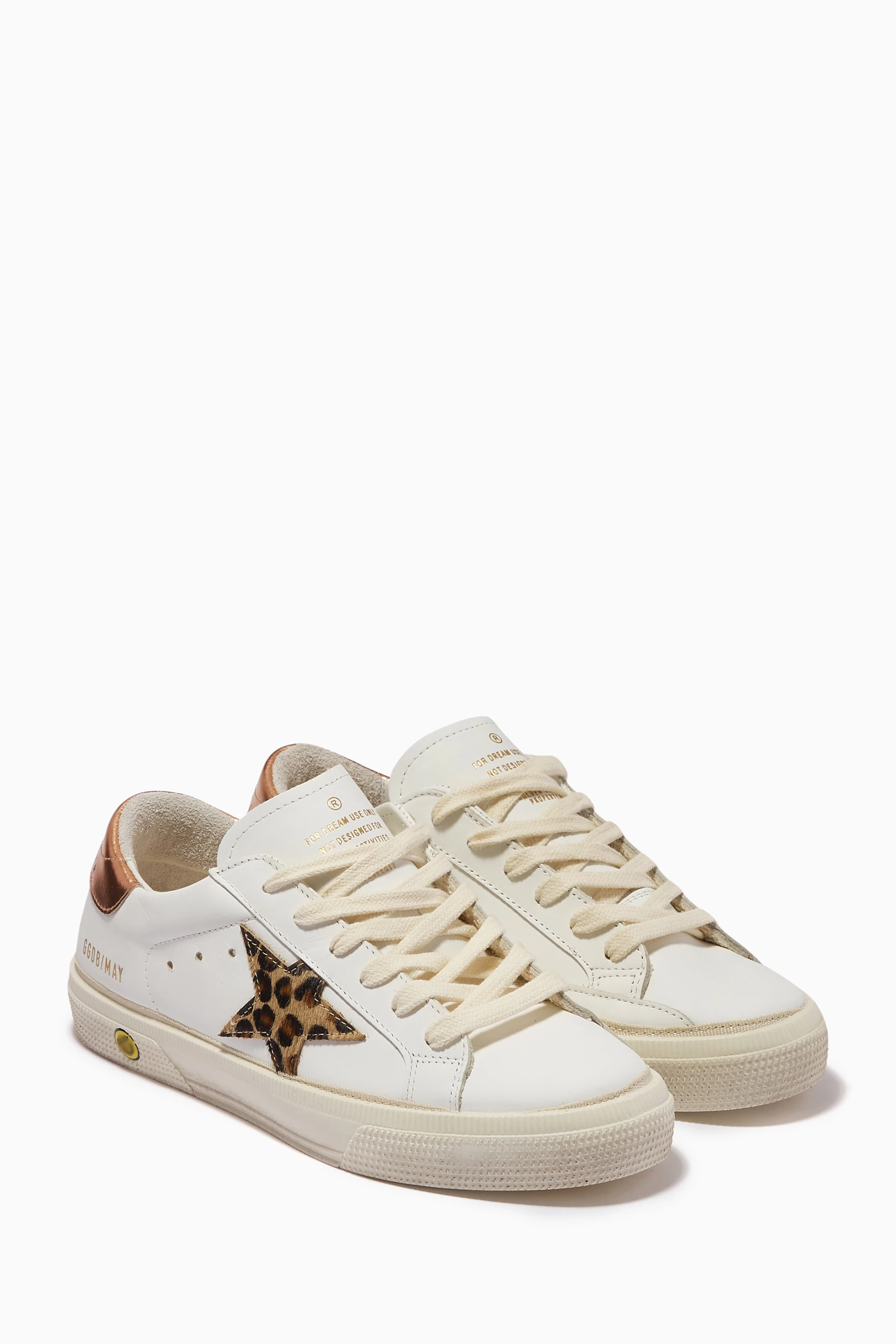 Buy GOLDEN GOOSE White May Leopard Star Sneakers in Leather For Girls Online Ounass Oman