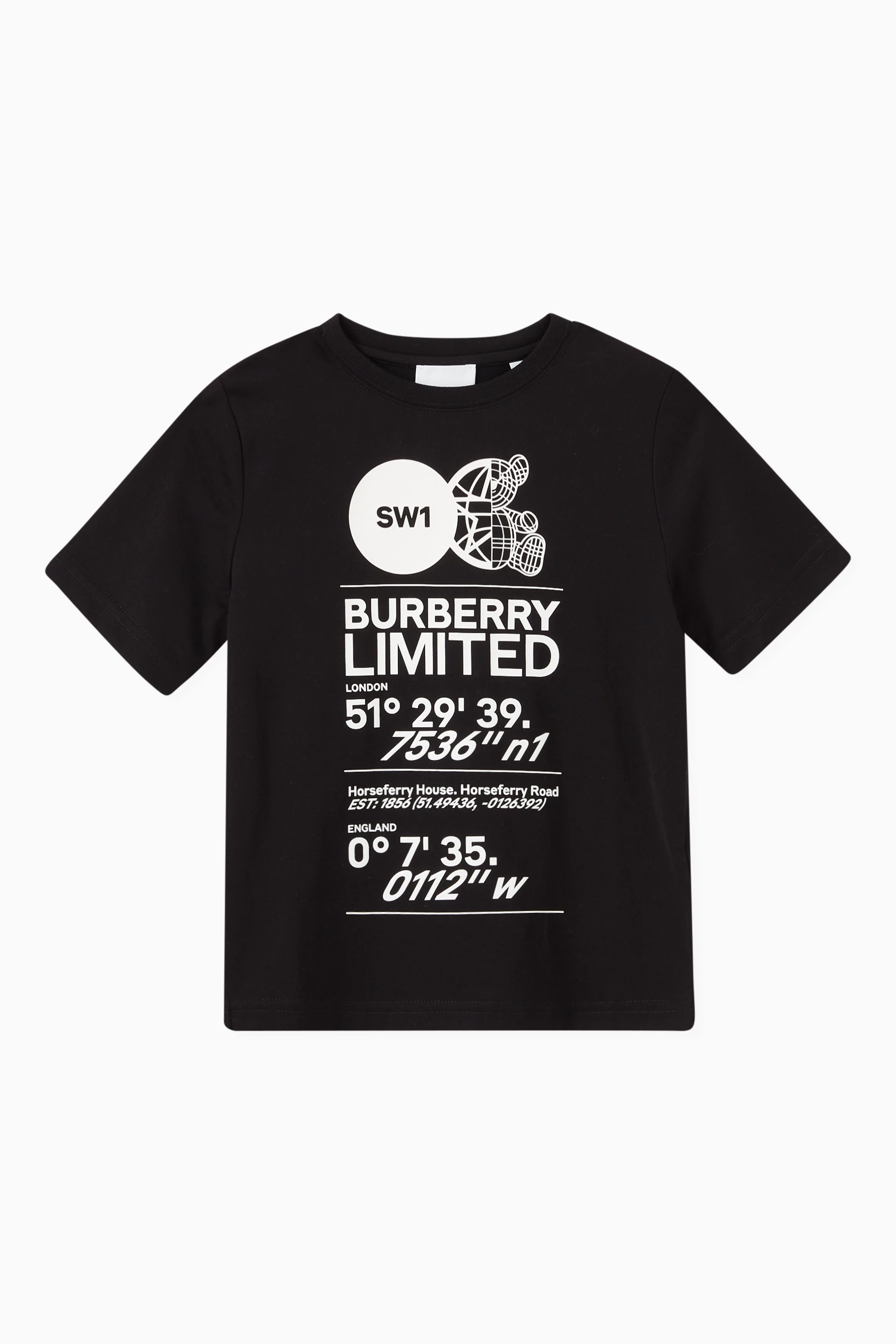 Buy Burberry Black Joel Address Print T shirt in Cotton For Boys Online Ounass Oman
