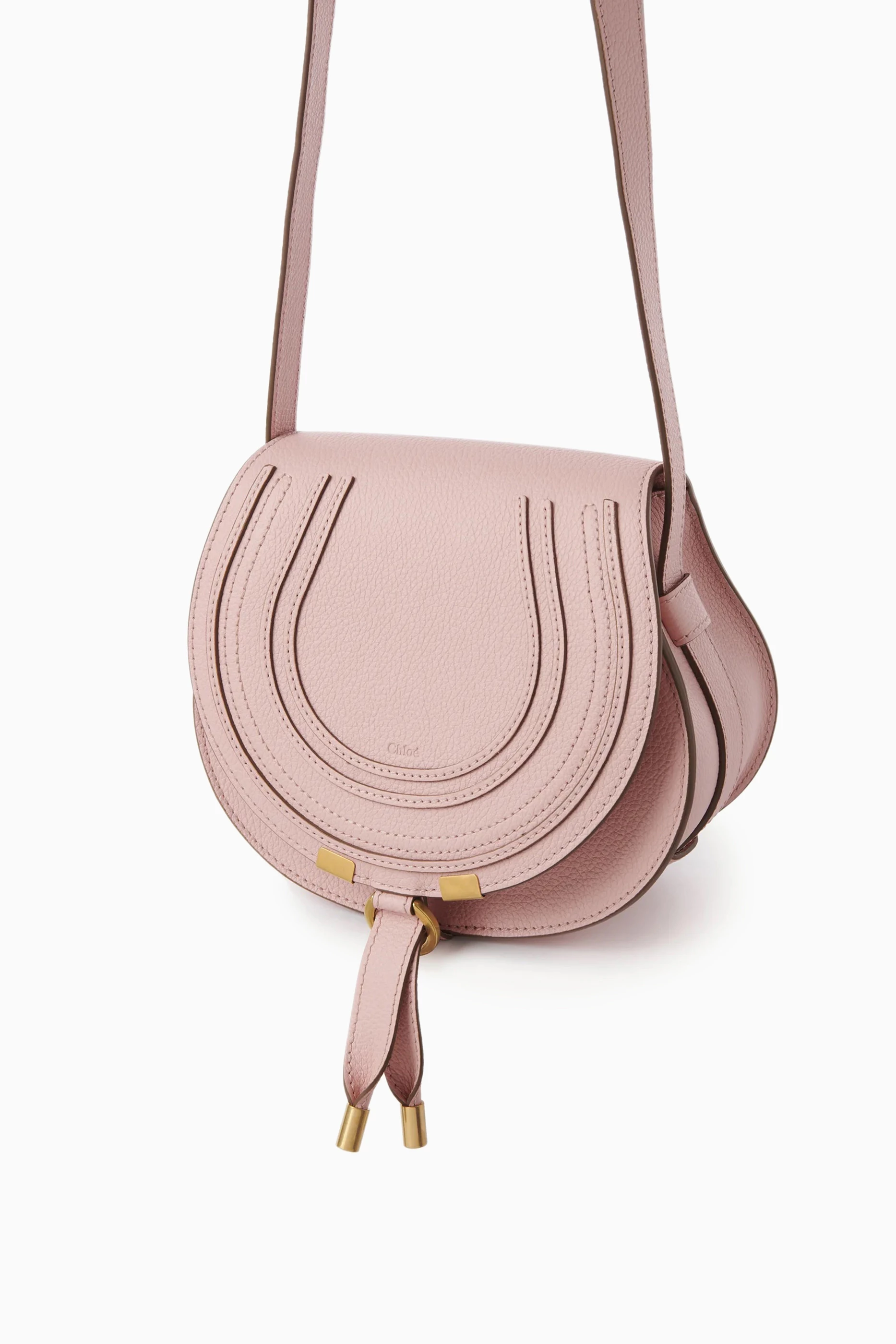 Buy Chloé Pink Small Marcie Saddle Bag in Grained Calfskin For 