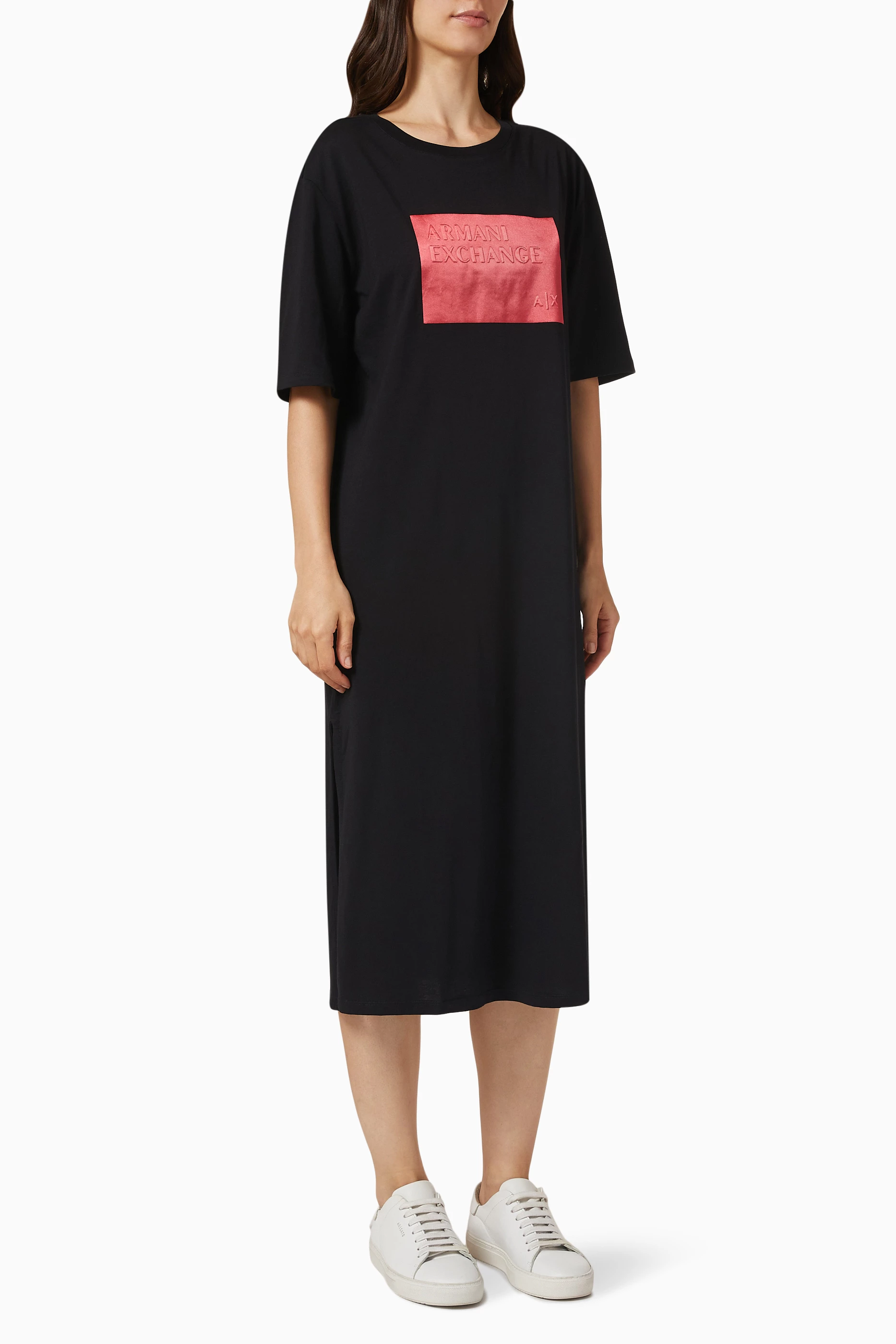 armani exchange t shirt dress Armani Exchange jersey t-shirt dress in black