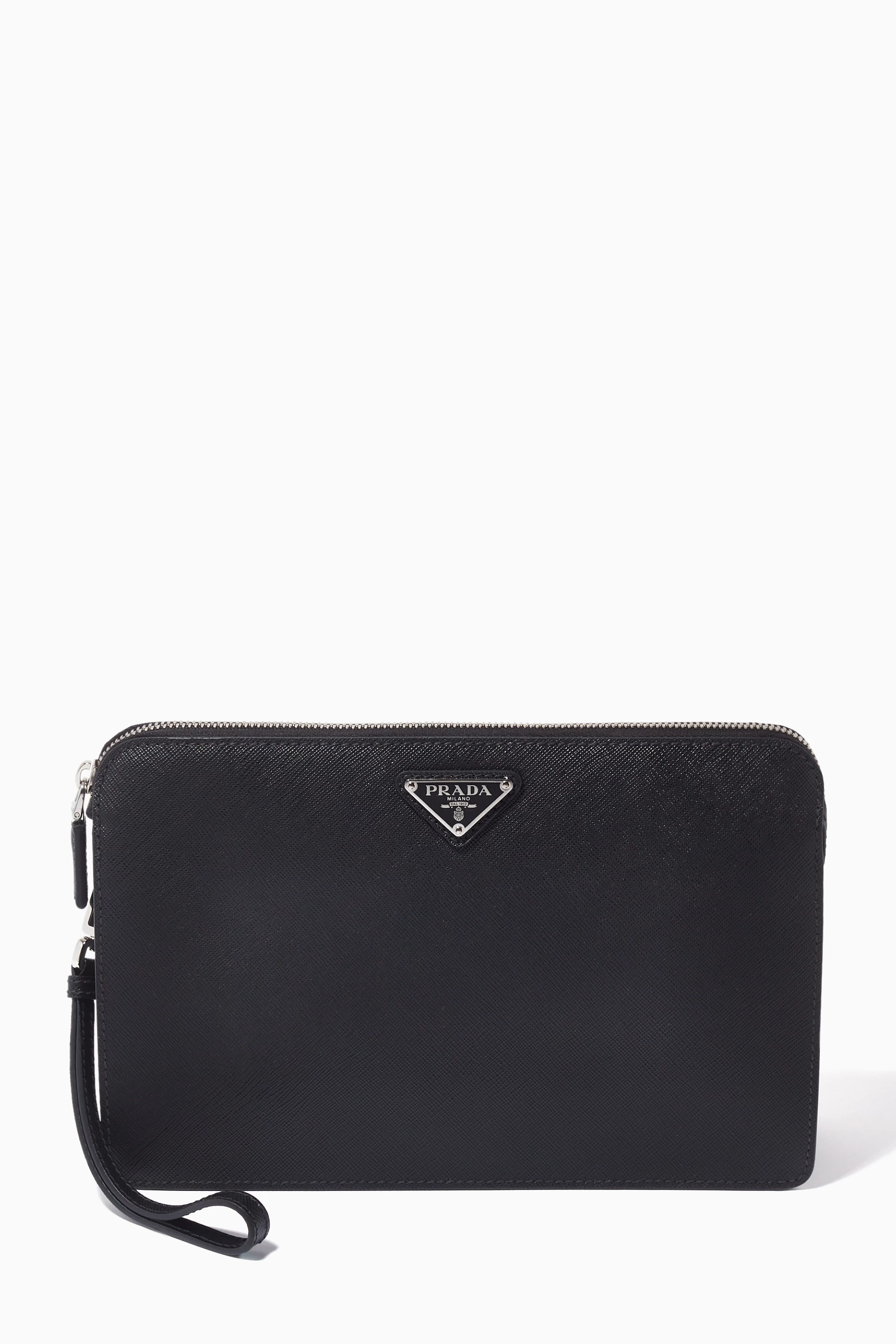 Buy Prada Black Pouch in Saffiano Leather For Men Online Ounass Oman