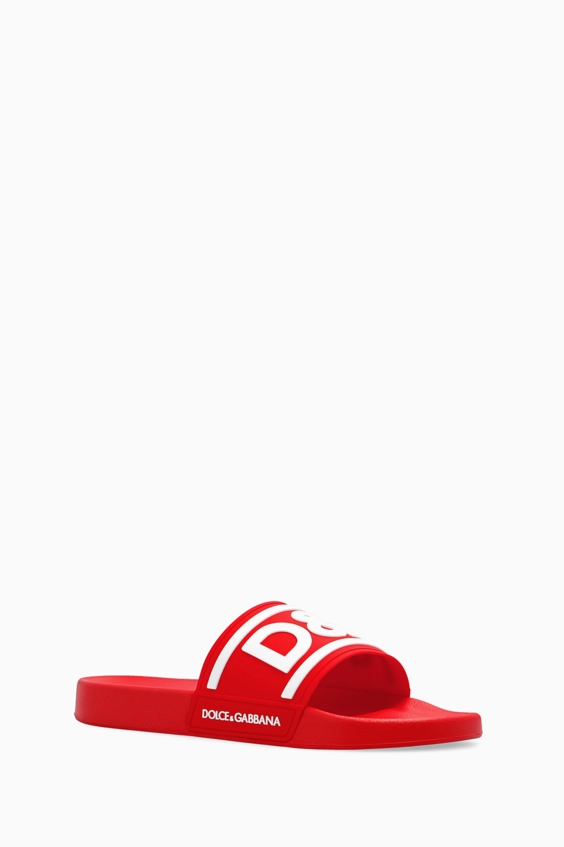 D&G Red and White Logo Slide Sandals DOLCE & GABBANA Crown Logo Sandals Shoes CIABATTA Red White  main image 4