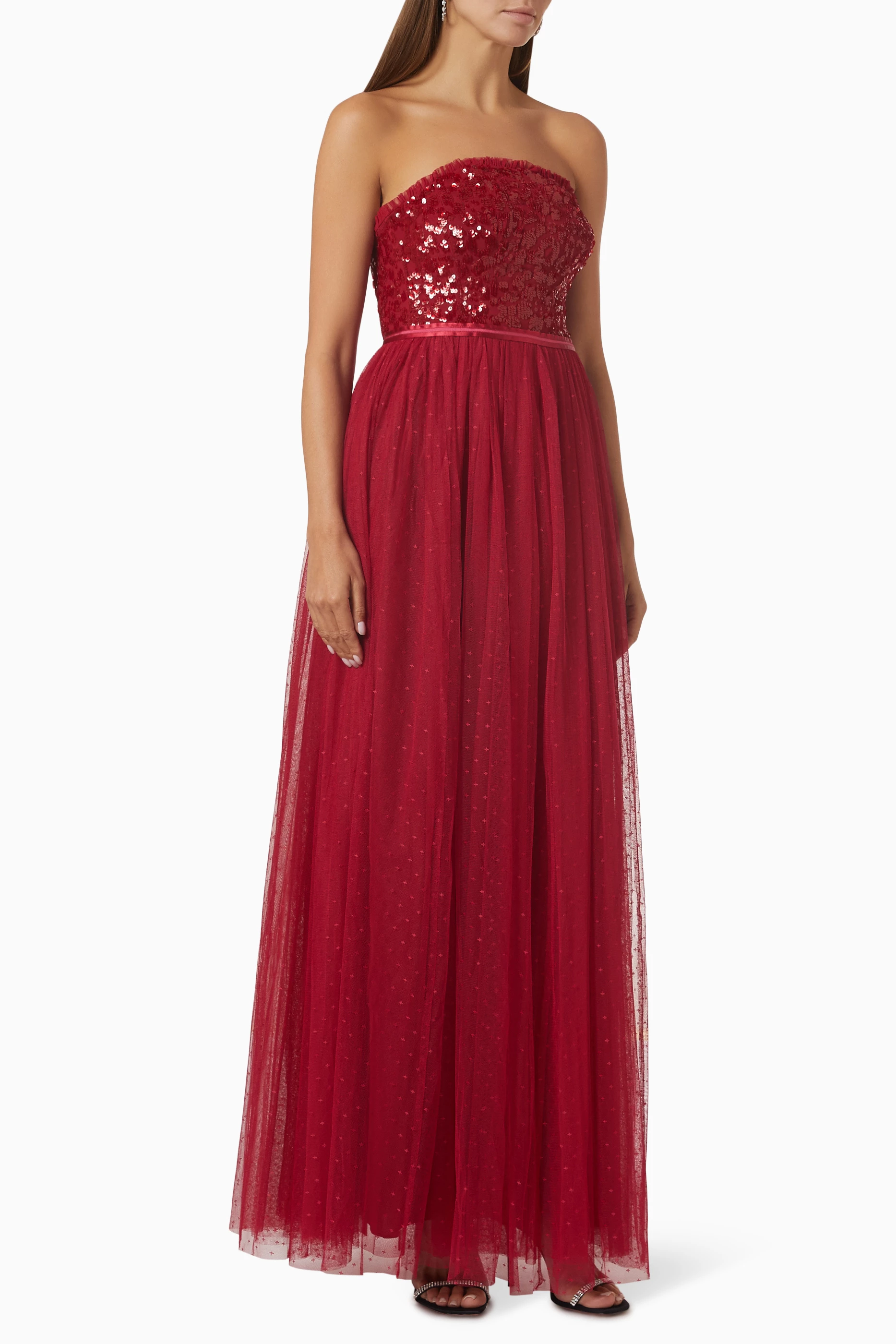 Buy Needle & Thread Red Tempest Strapless Sequins Maxi Dress in Tulle For  Women Online | Ounass Oman