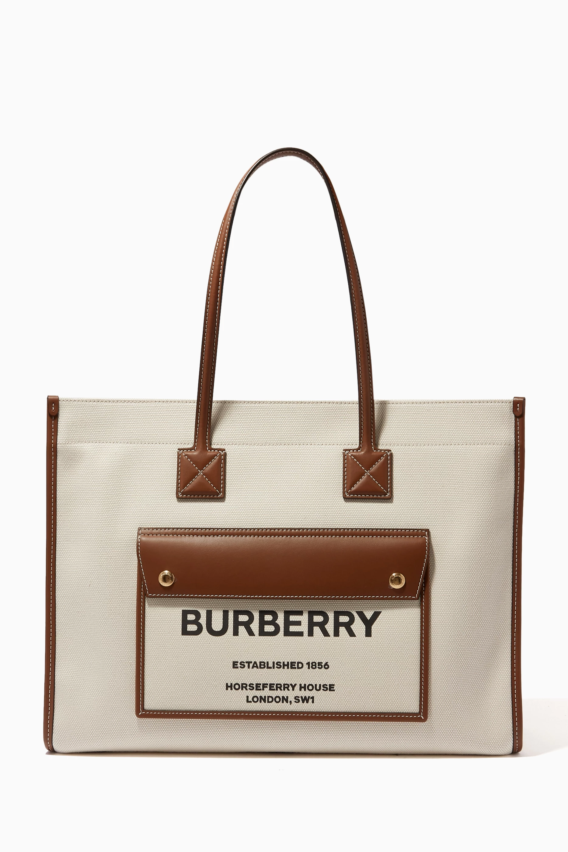 Buy Burberry Brown Freya Medium Tote Bag in Canvas Leather For Women Online Ounass Oman