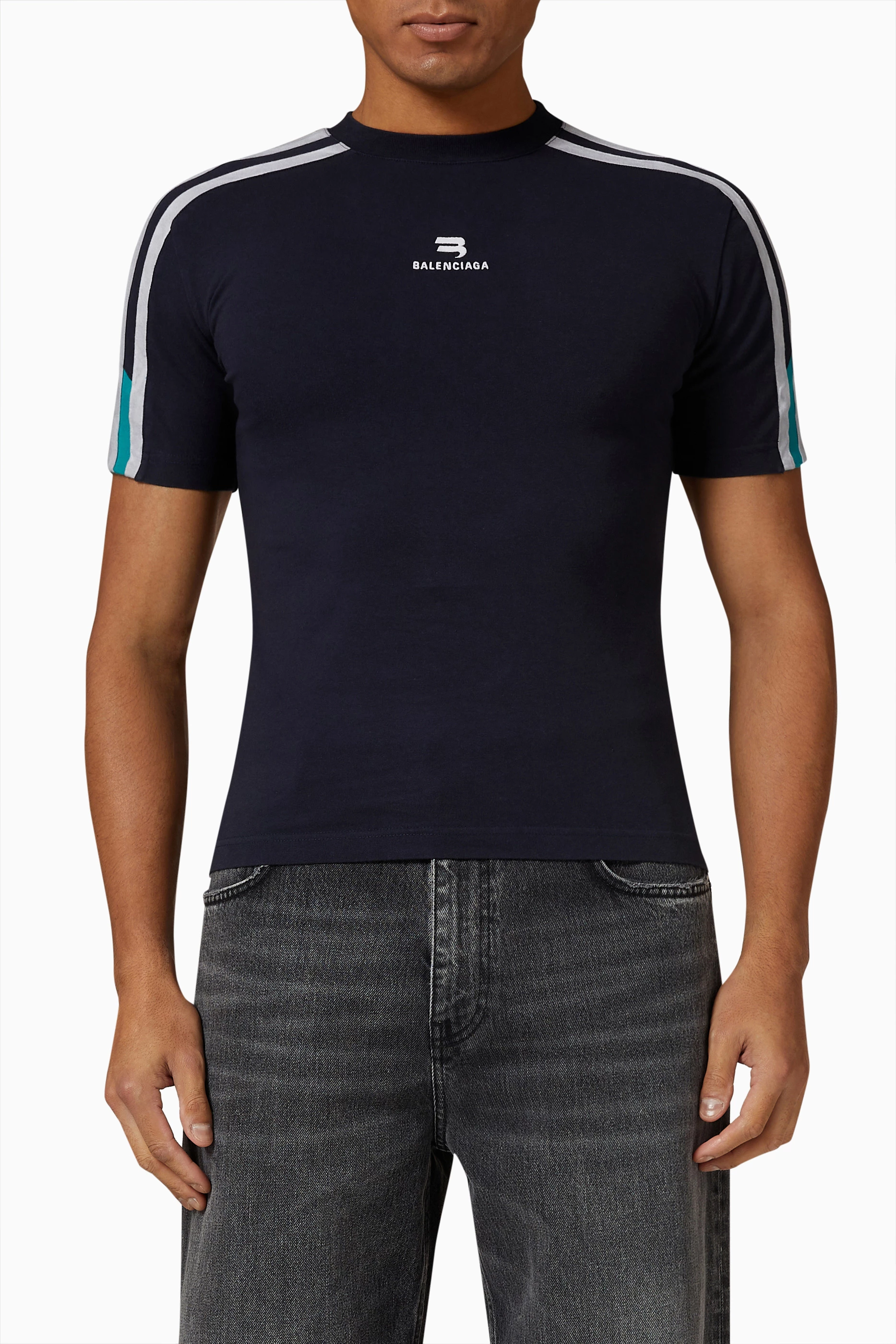 Buy Balenciaga Blue Sporty B Shrunk T-shirt in Peeling