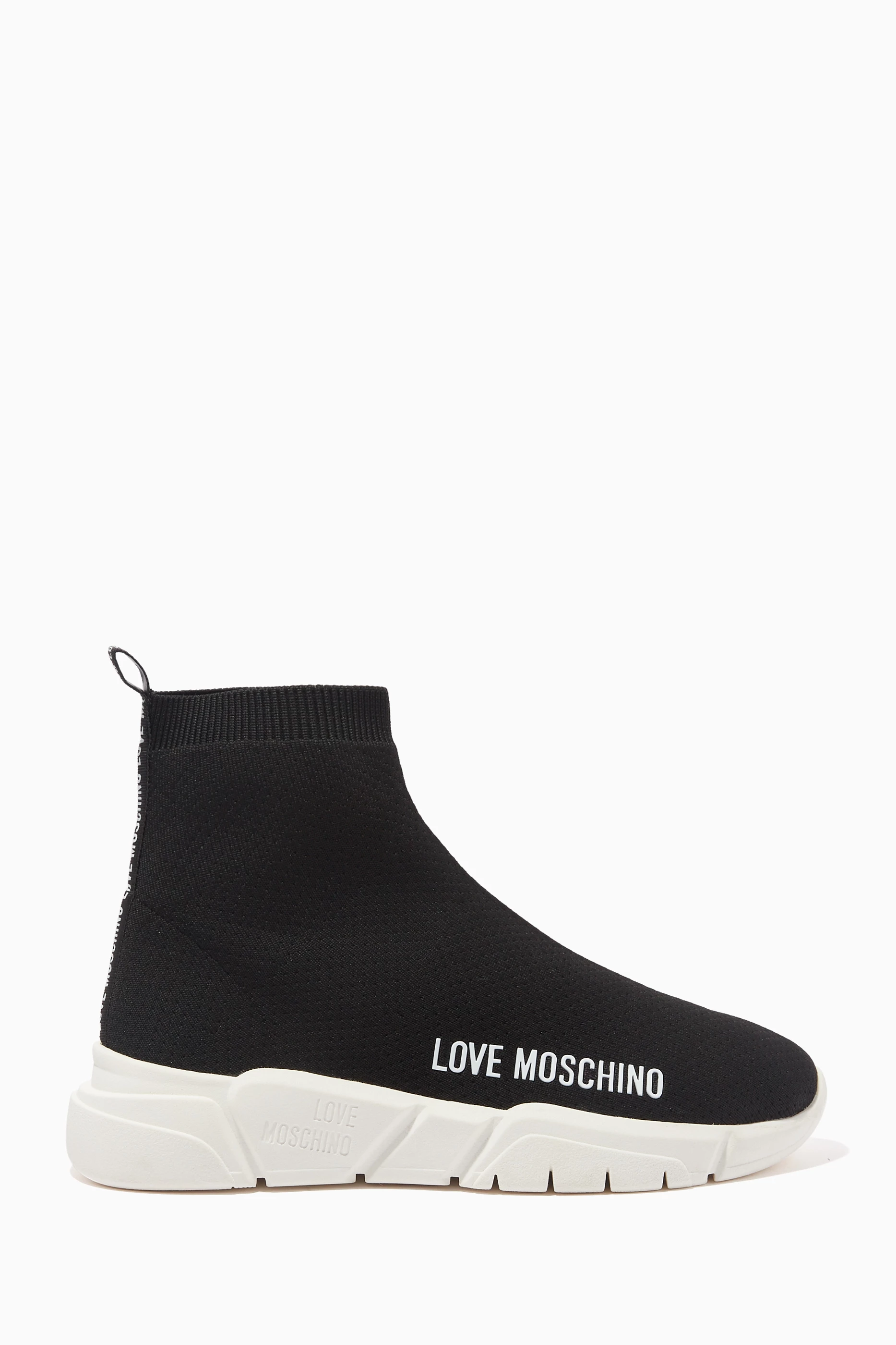 Buy Love Moschino Black Logo High top Sock Sneakers in Technical Knit For Women Online Ounass Oman