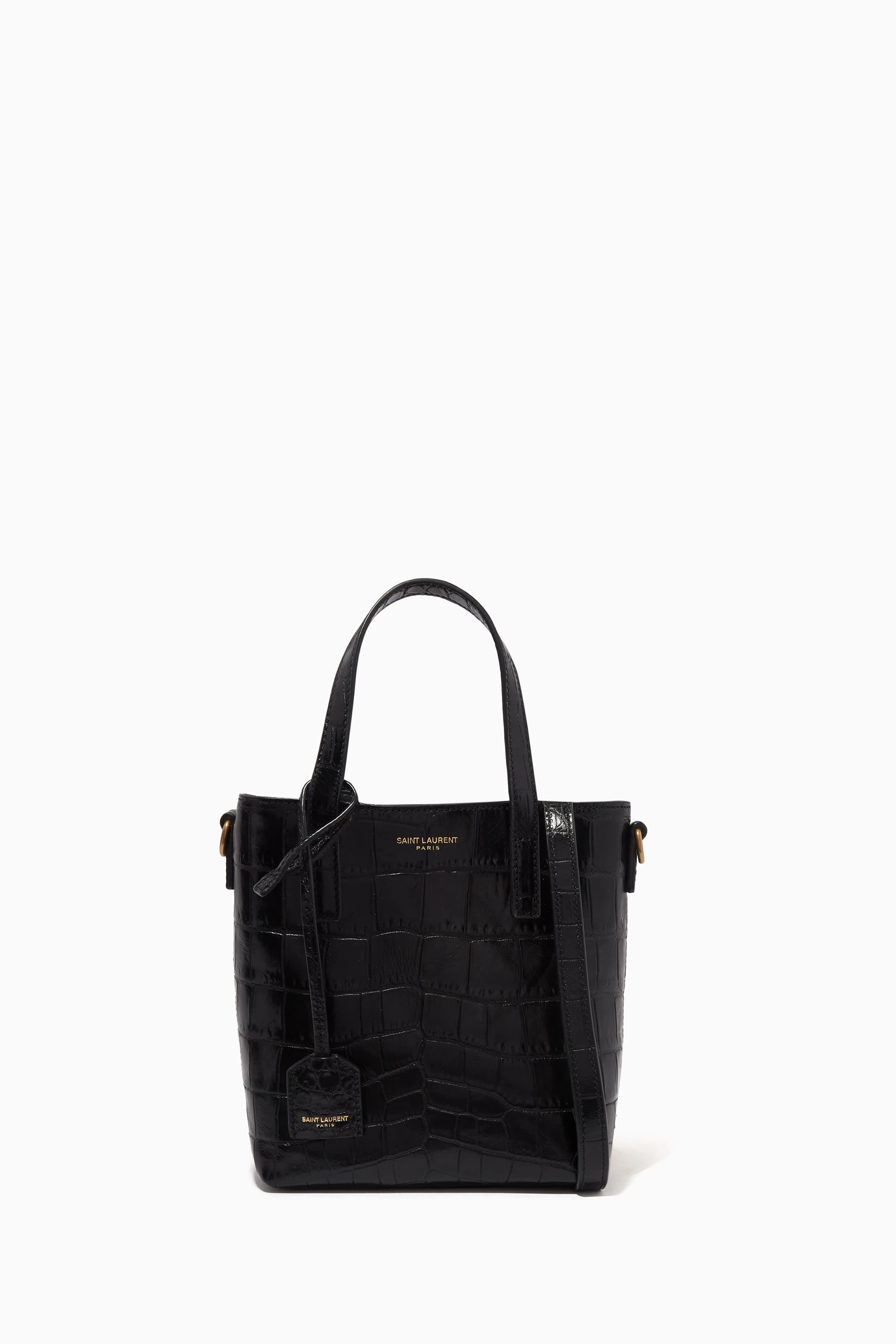 Buy SAINT LAURENT Black Paris Mini Toy Shopping Bag in Croc