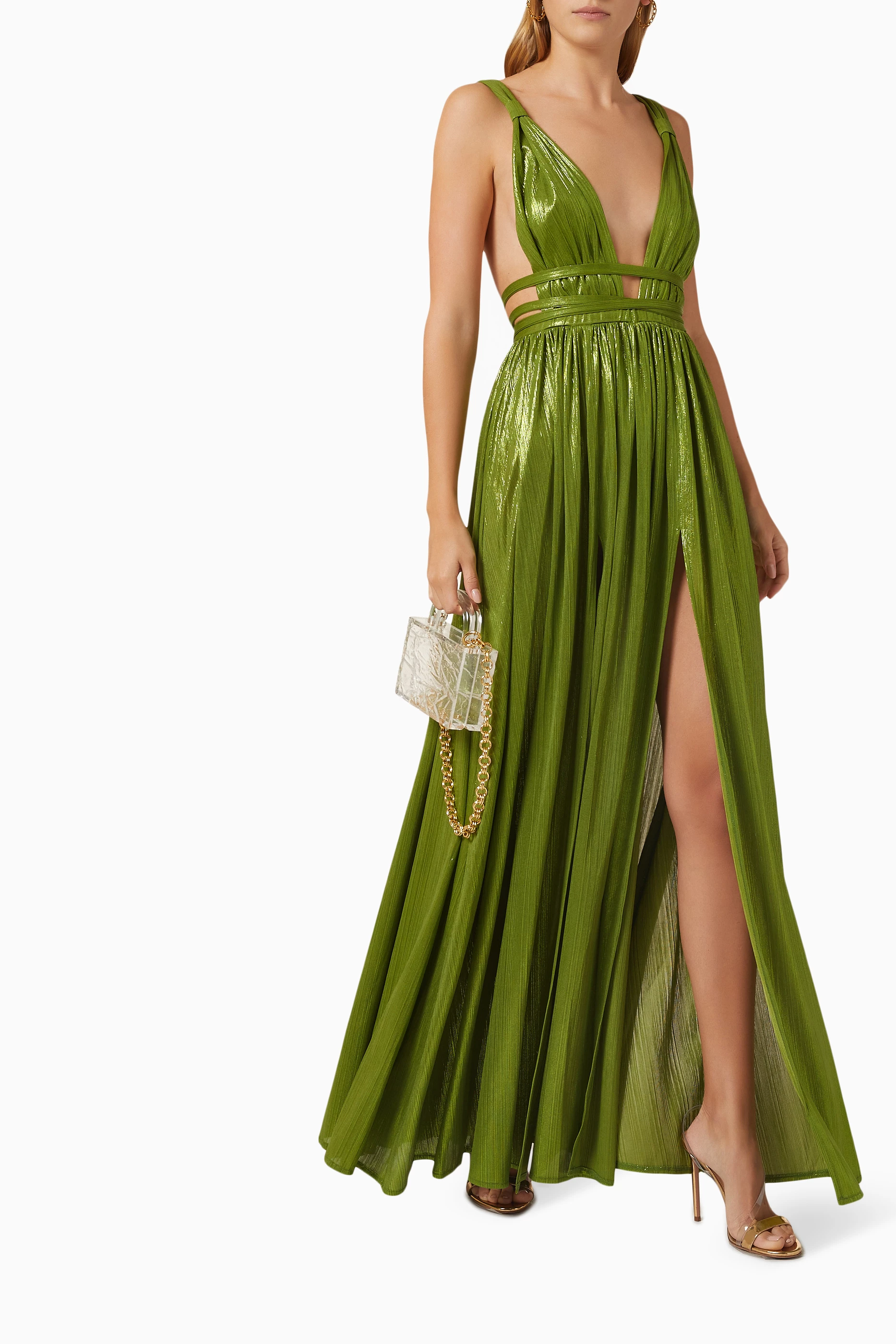 slim fit dress slacks Bronx & Banco Green w/ Multicolor Tropical Print Ruffled Hem Mini Dres -  BOPF main image 1