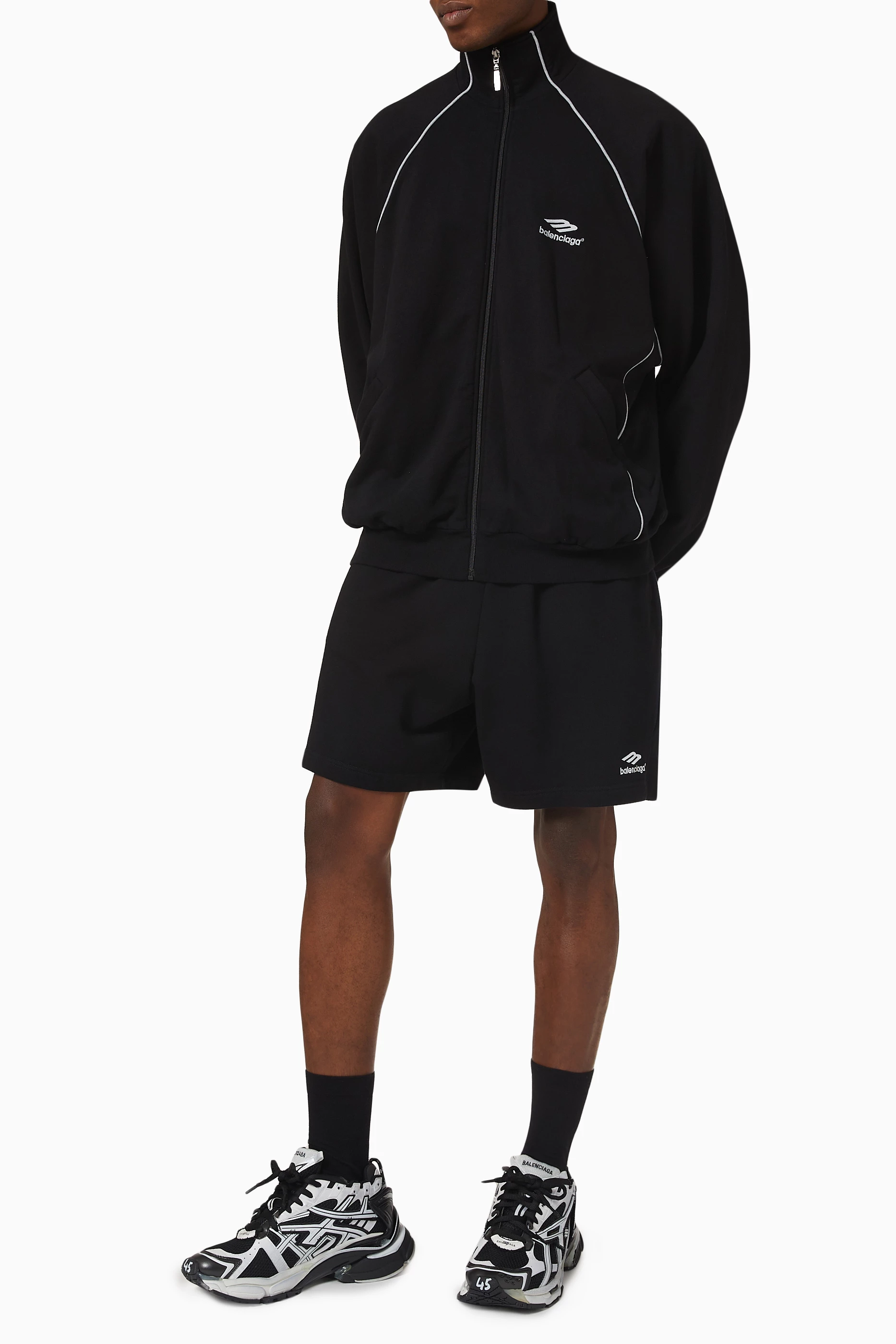 Buy Balenciaga Black 3B Sports Icon Tracksuit Shorts in Fleece 