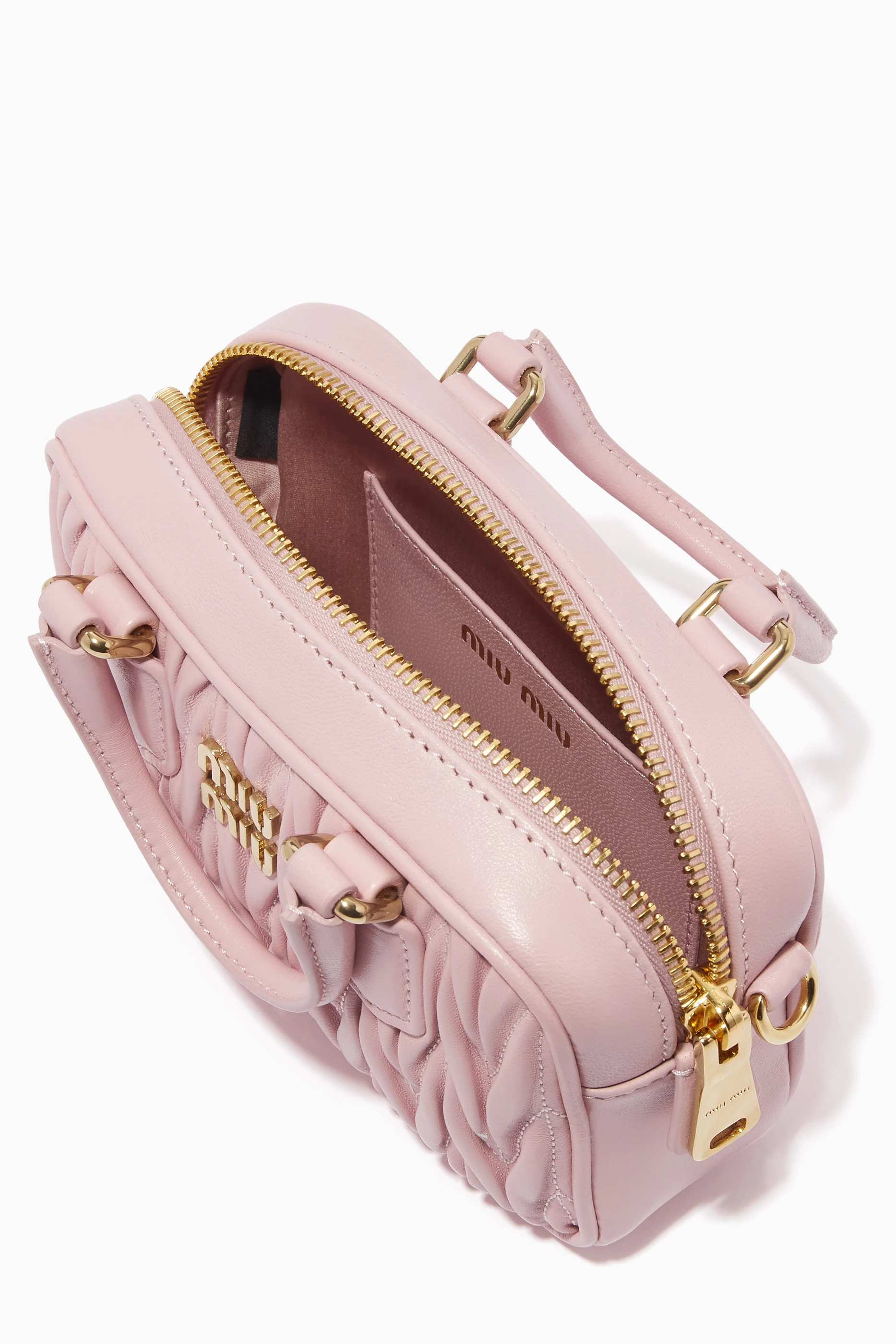 Buy Miu Miu Pink Mini Crossbody Bag in Matelassé Nappa Leather For